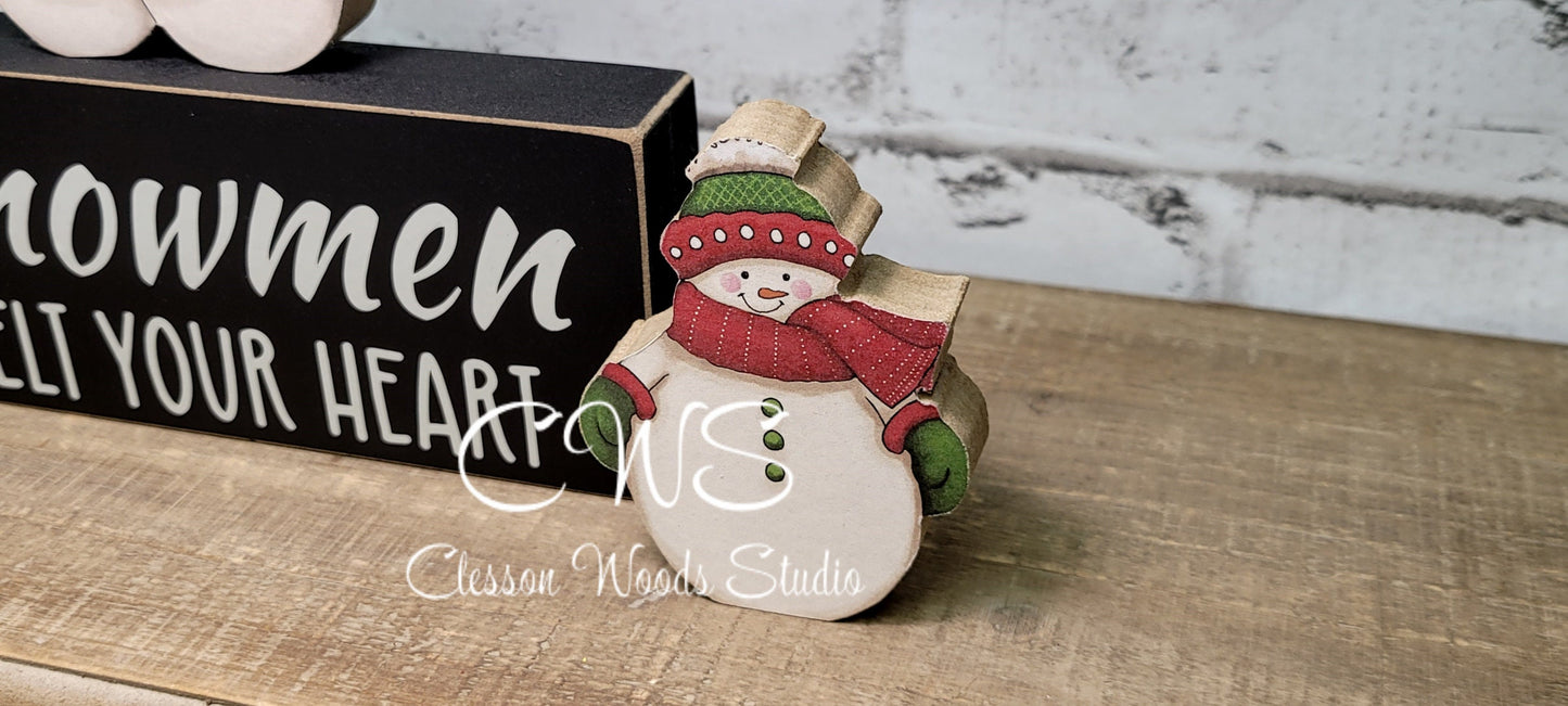 Snowmen Melt Your Heart 4 Piece Wood Block Set