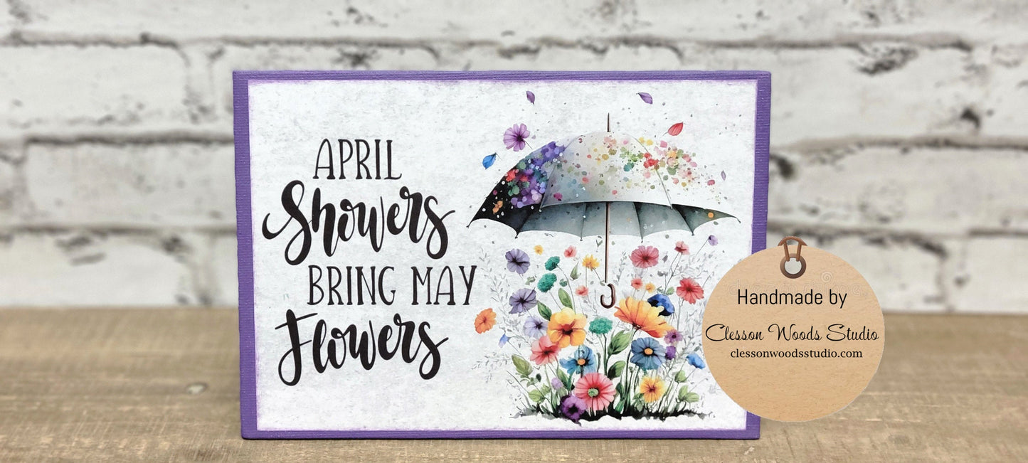 April Showers Bring May Flowers Umbrella Flowers 7" x 5" Interchangeable Canvas Insert