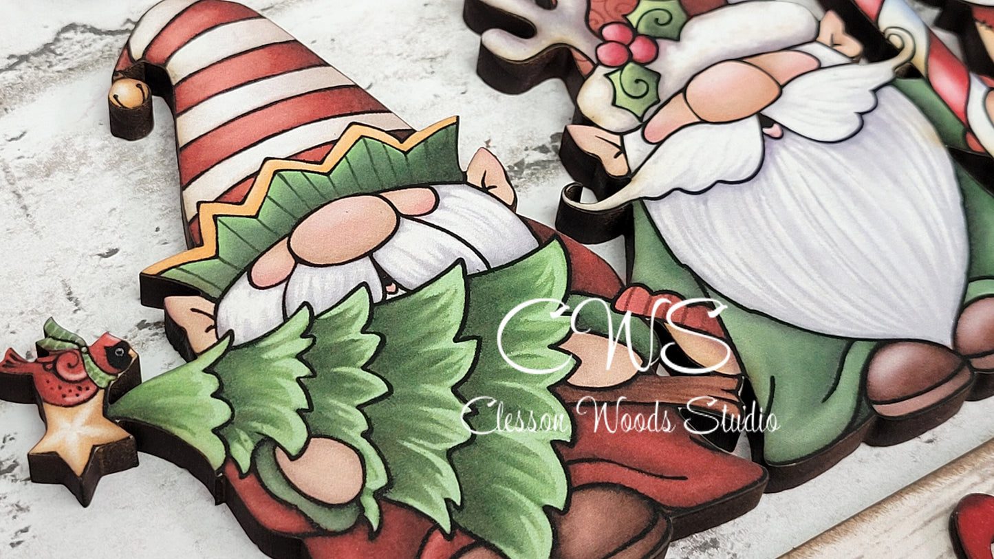 Santas Helpers Hand Painted and Digital Art Seasonal Bread Board Accents