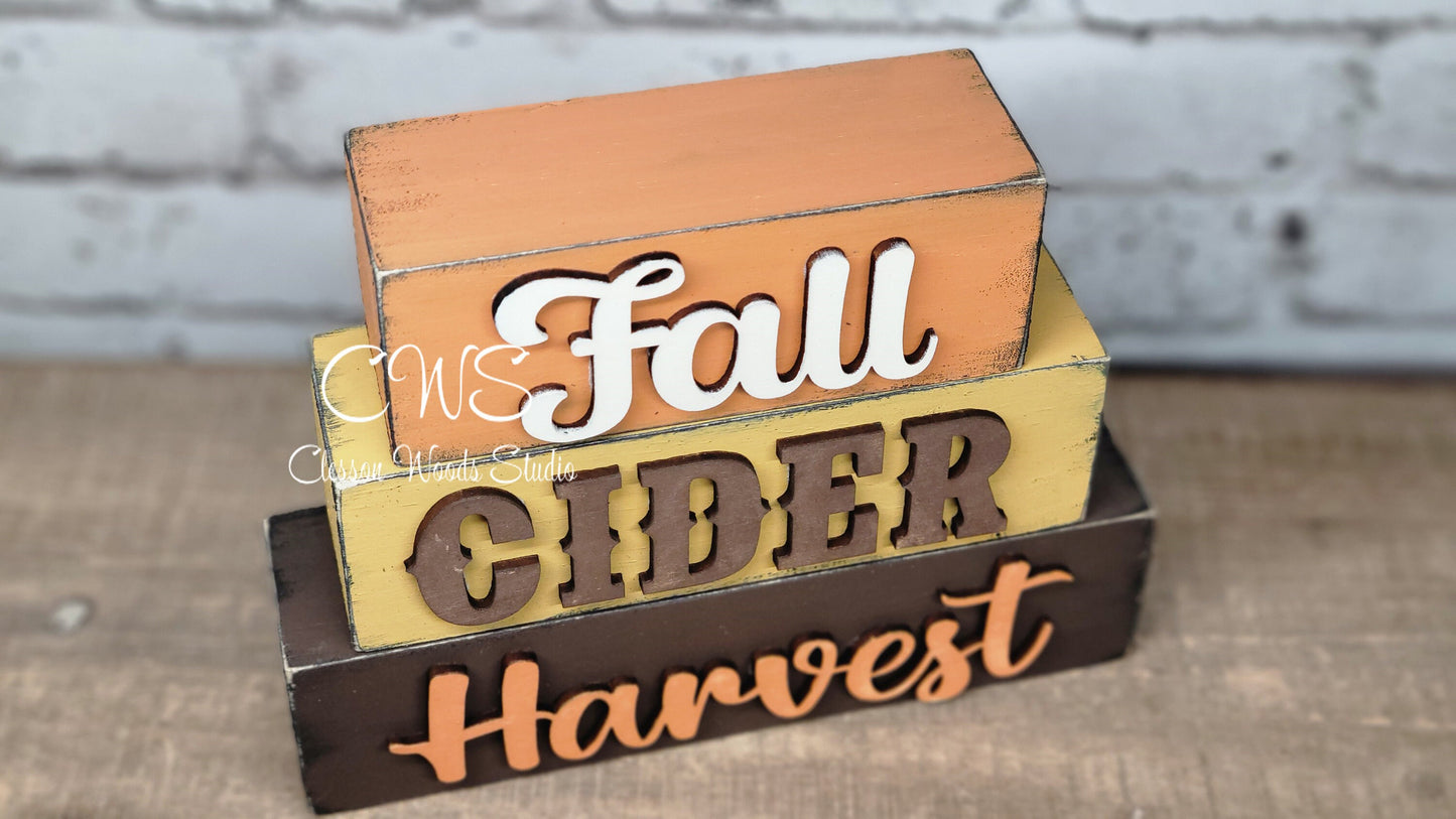 Fall Cider Harvest Wood Word Block Stacker