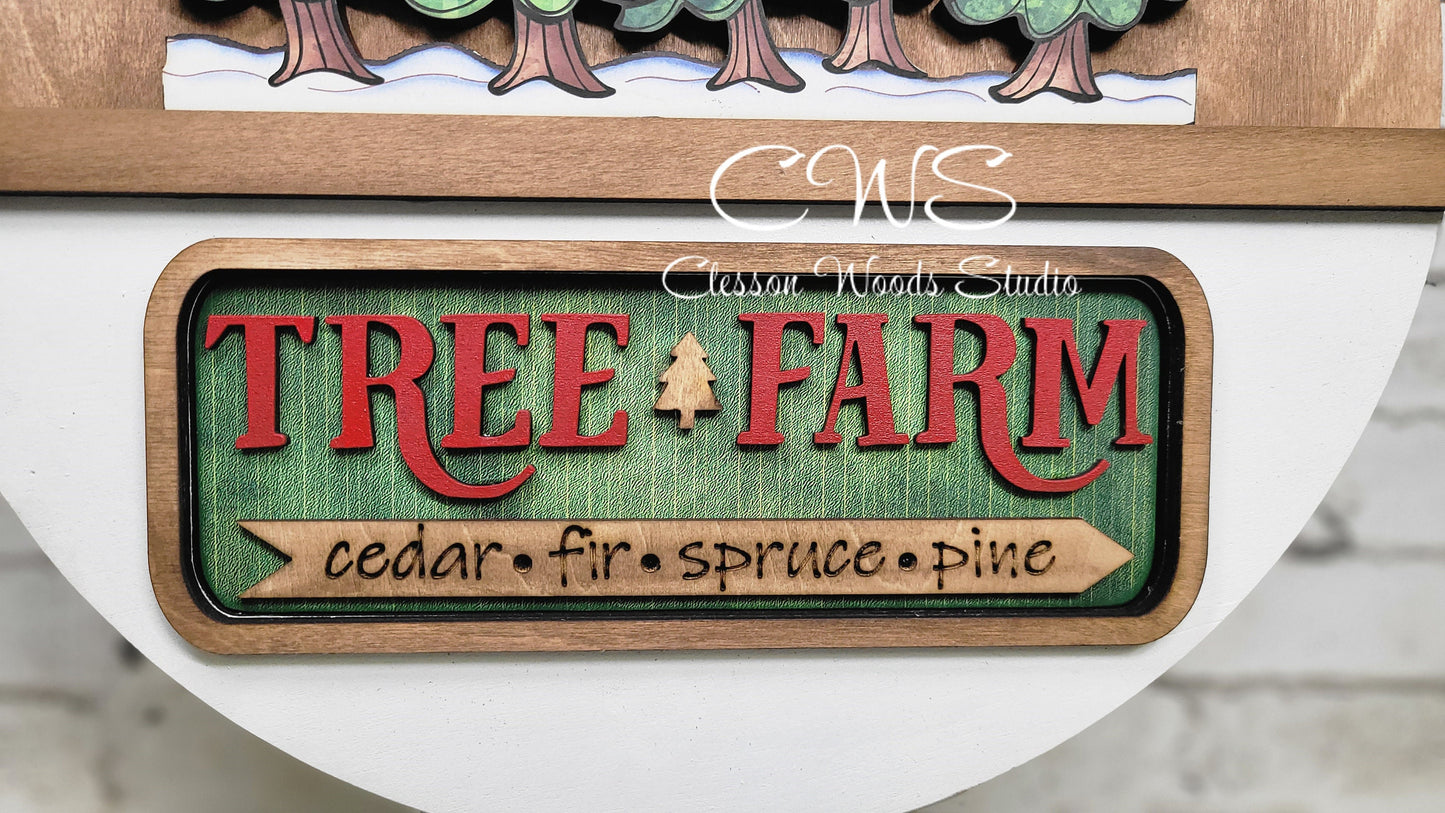 Christmas Tree Farm Merry and Bright U Cut Digital Art and Hand Painted 12" Door Hanger Insert