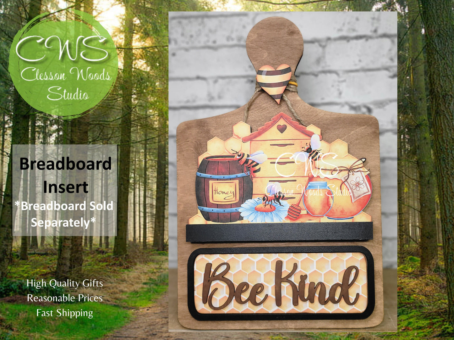 Be Kind Honey and Bees Digital Art and Hand Painted Seasonal Breadboard Accents