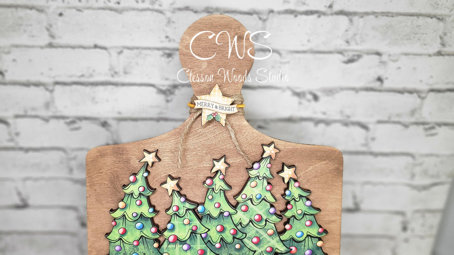 Christmas Tree Farm Breadboard Accent, Hand Painted U-Cut Decor