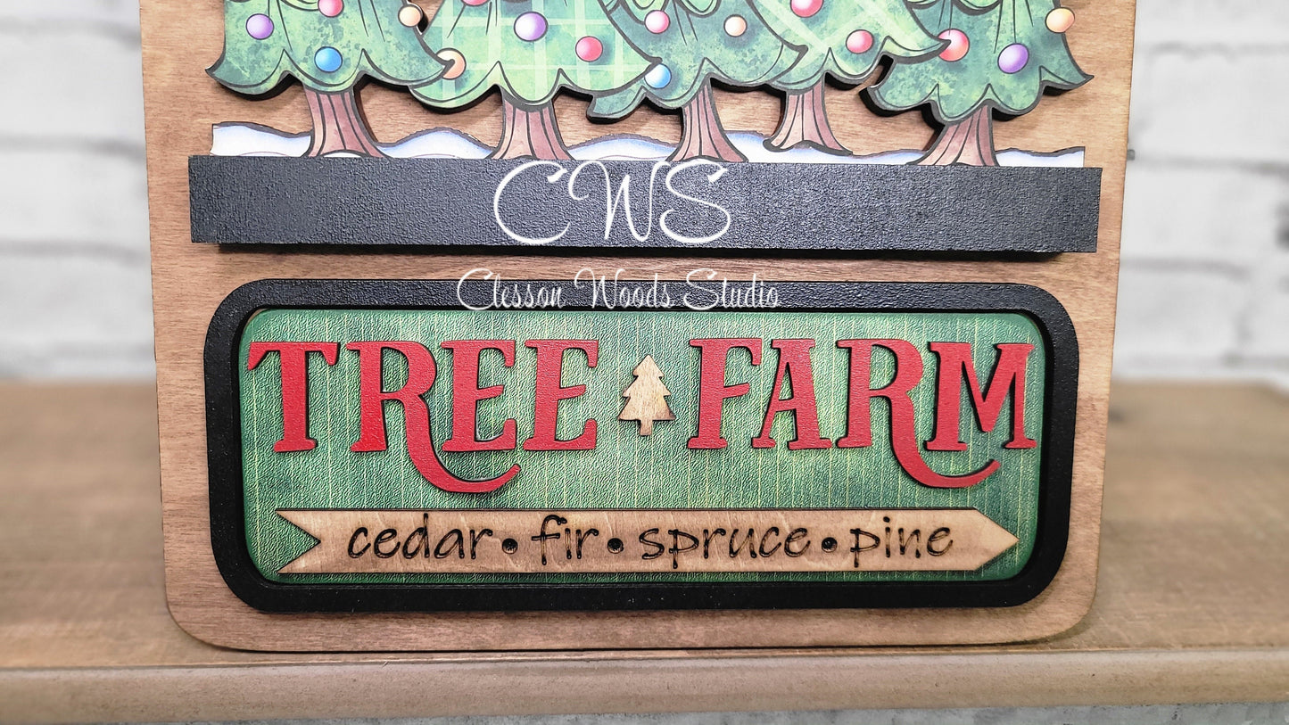 Christmas Tree Farm Merry and Bright U Cut Digital Art and Hand Painted Seasonal Breadboard Accents