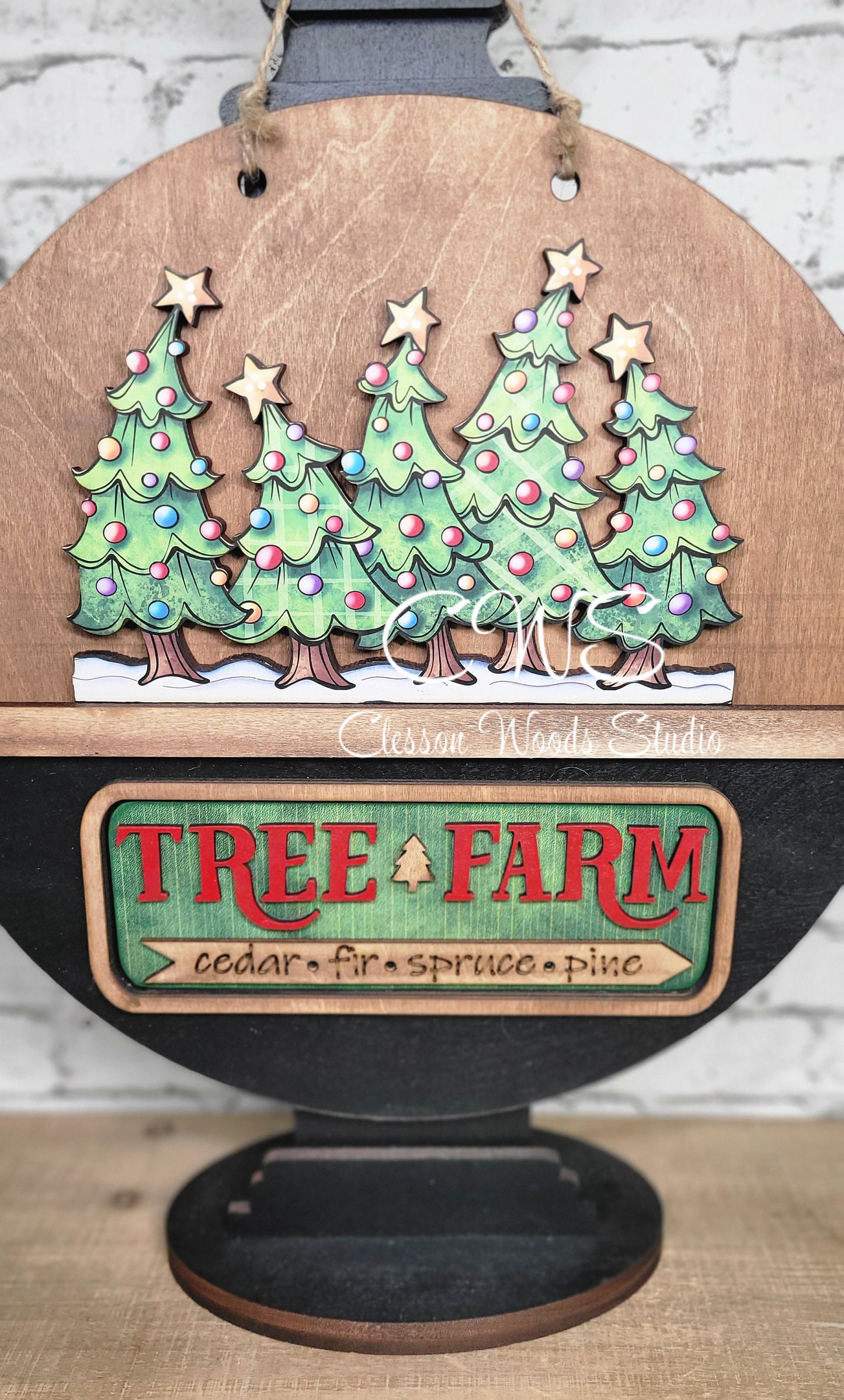 Christmas Tree Farm Merry and Bright U Cut Digital Art and Hand Painted 12" Door Hanger Insert