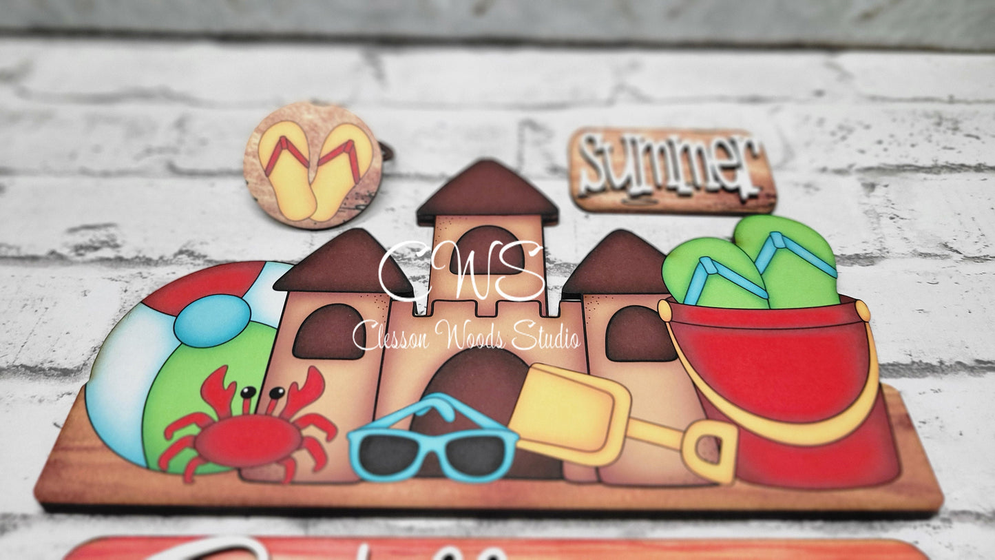 Hello Sunshine Beach Digital Art and Hand Painted 12" Door Hanger Insert