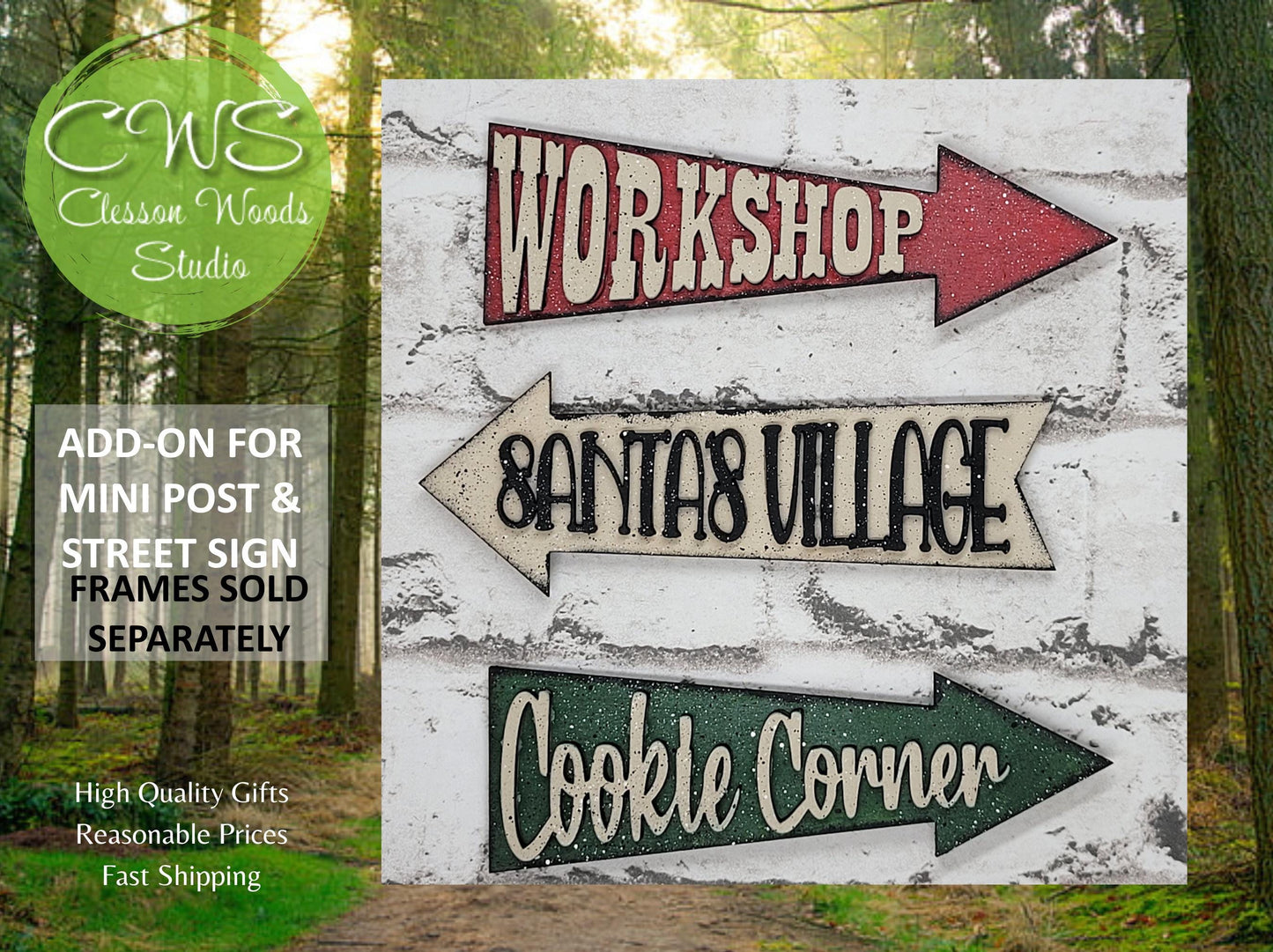 North Pole Green Snowflake Workshop Add-On for Mini Post & Street Sign Frames (Sold Seprately)