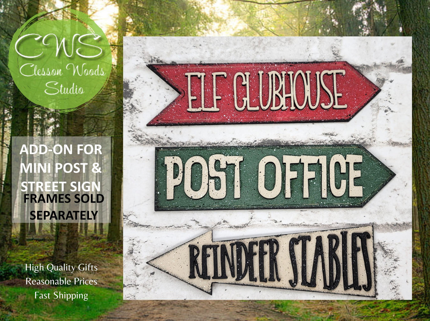 North Pole Tree Elf Clubhouse Add-On for Mini Post & Street Sign Frames (Sold Separately)