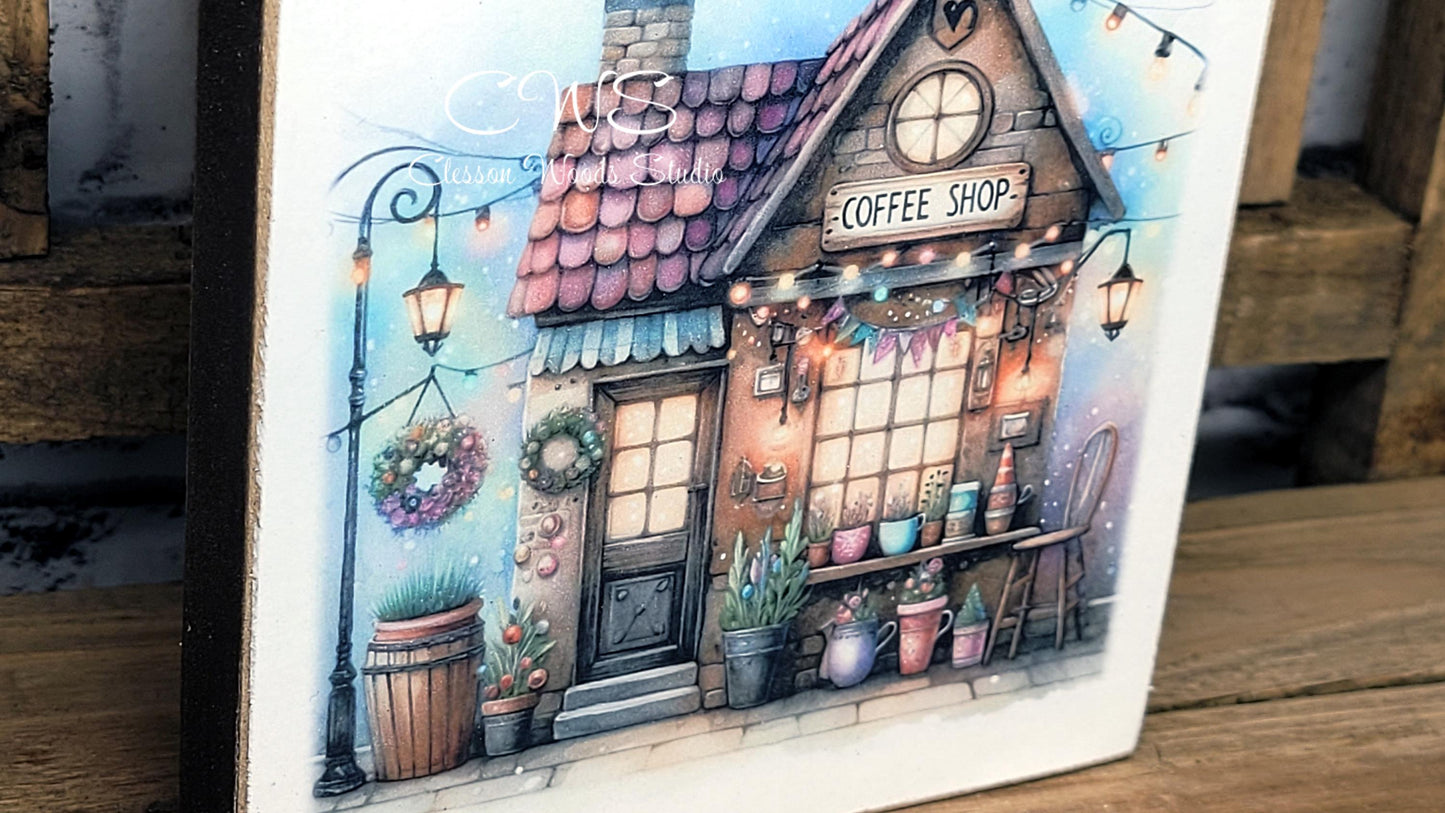 Coffee Shop 6 Square Wood Block Sign