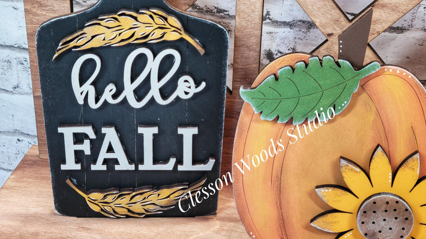Finished Painted Fall Pumpkins Insert Set for Large Bench