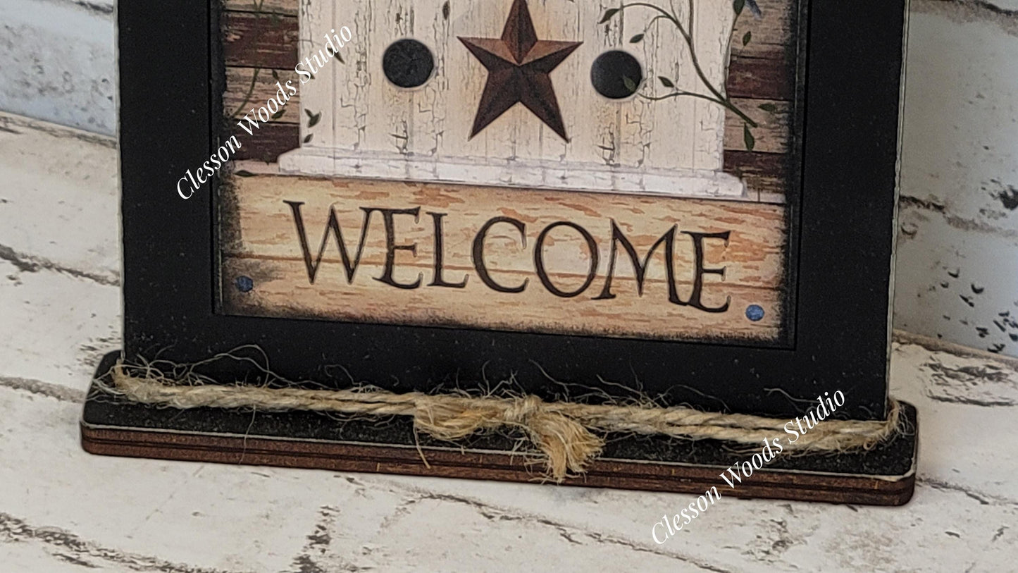Welcome Patriotic Birdhouse Framed Art with Attached Stand