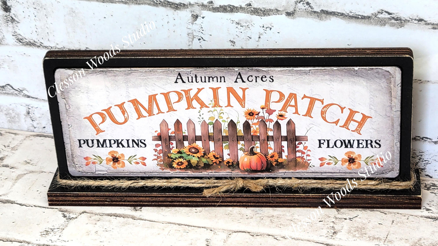 Autumn Acres Pumpkin Patch Horizontal Standing Wood Sign