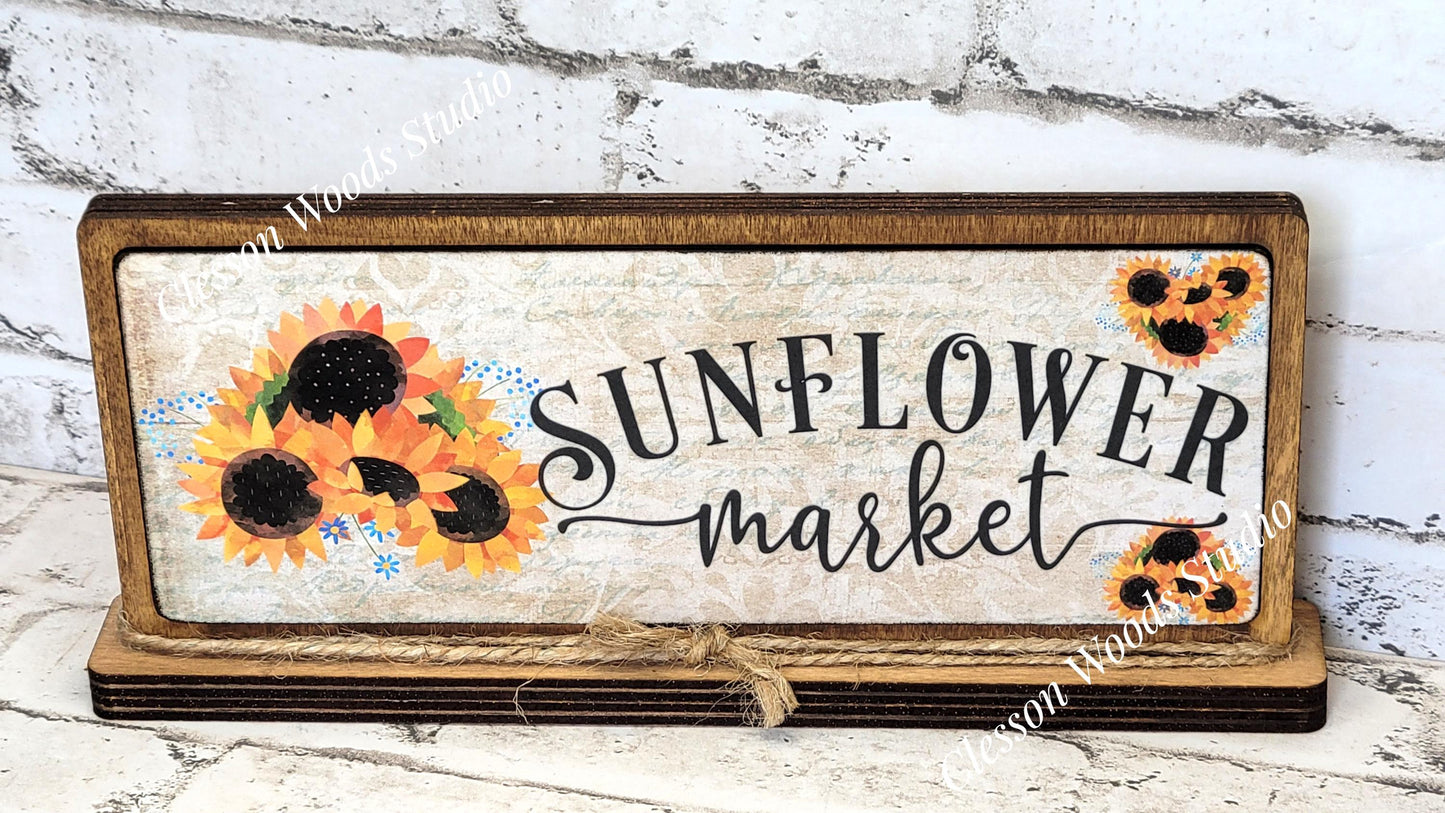 Sunflower Market Horizontal Standing Wood Sign