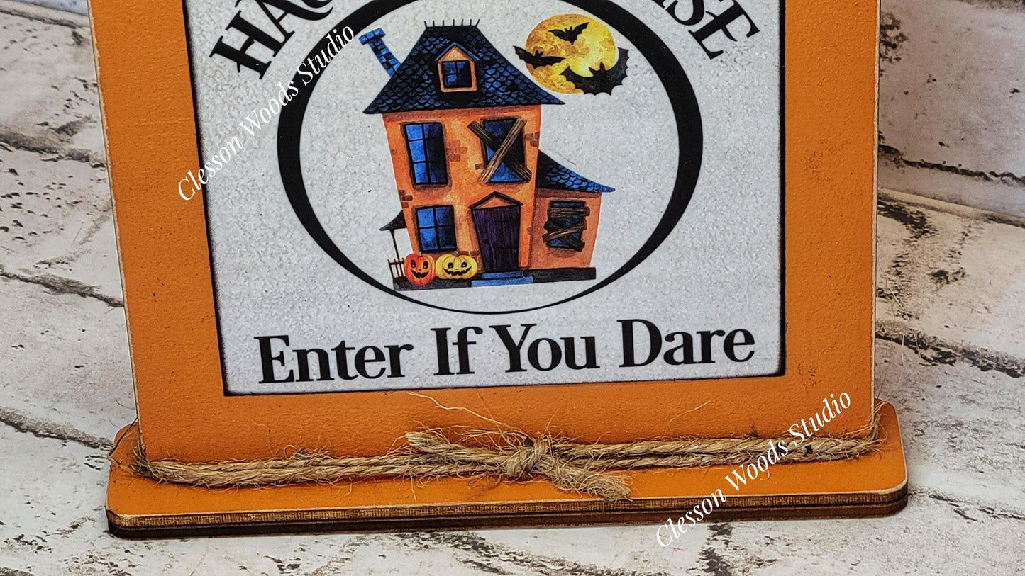 Haunted House Enter If You Dare Framed Wood Sign