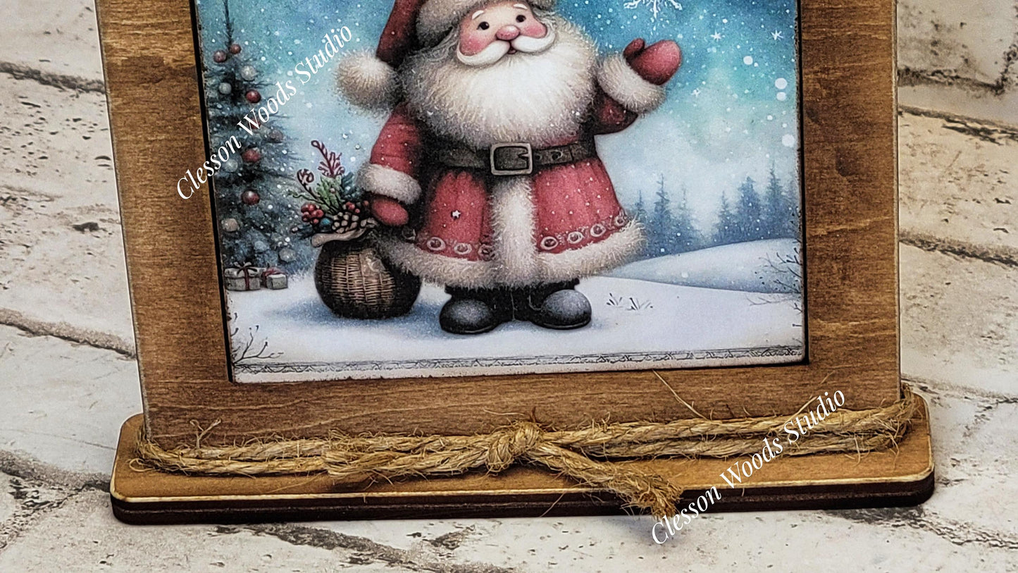 Old Time Santa 4 Framed Art Wood Sign