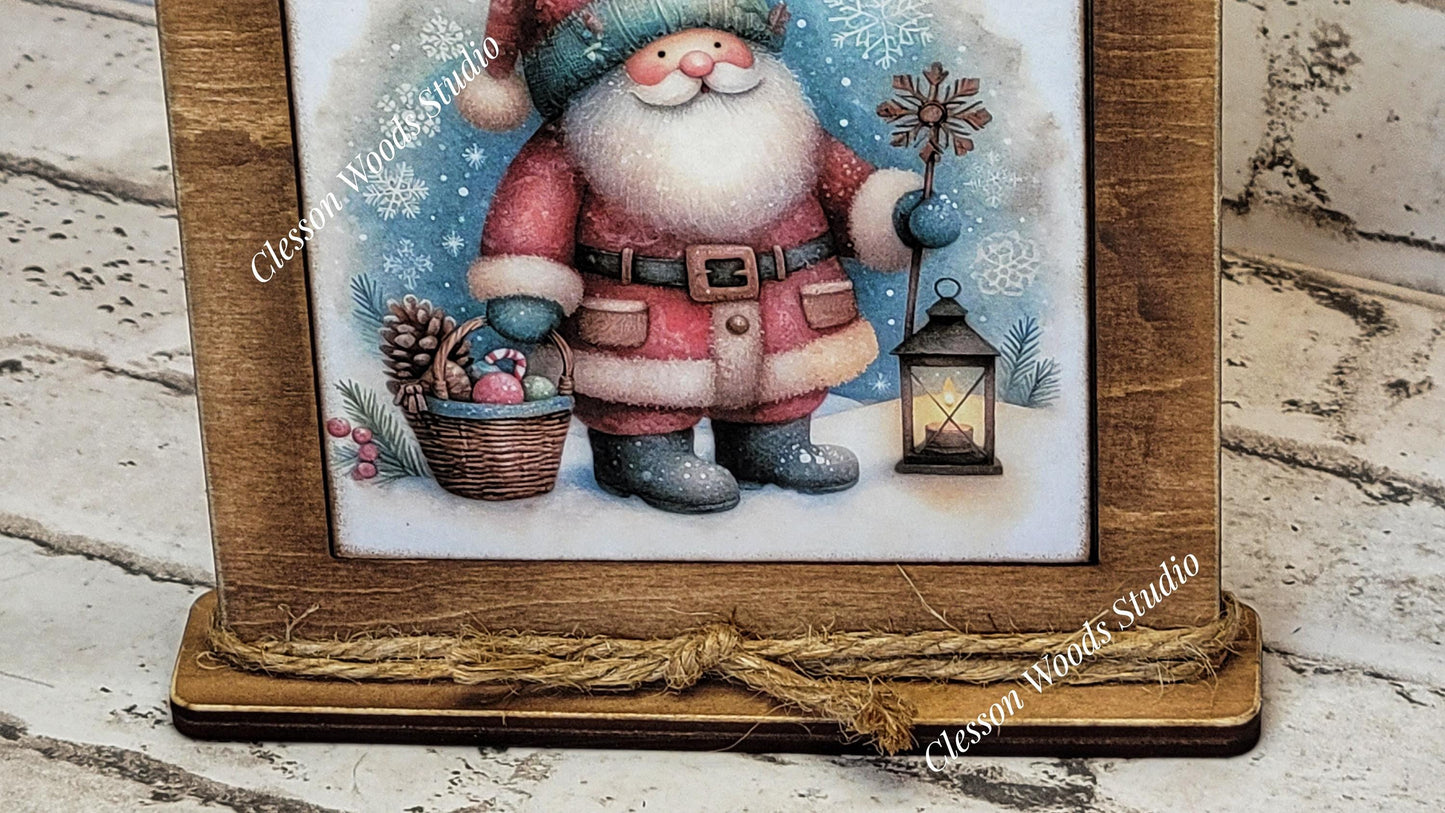 Old Time Santa 5 Framed Art Wood Sign