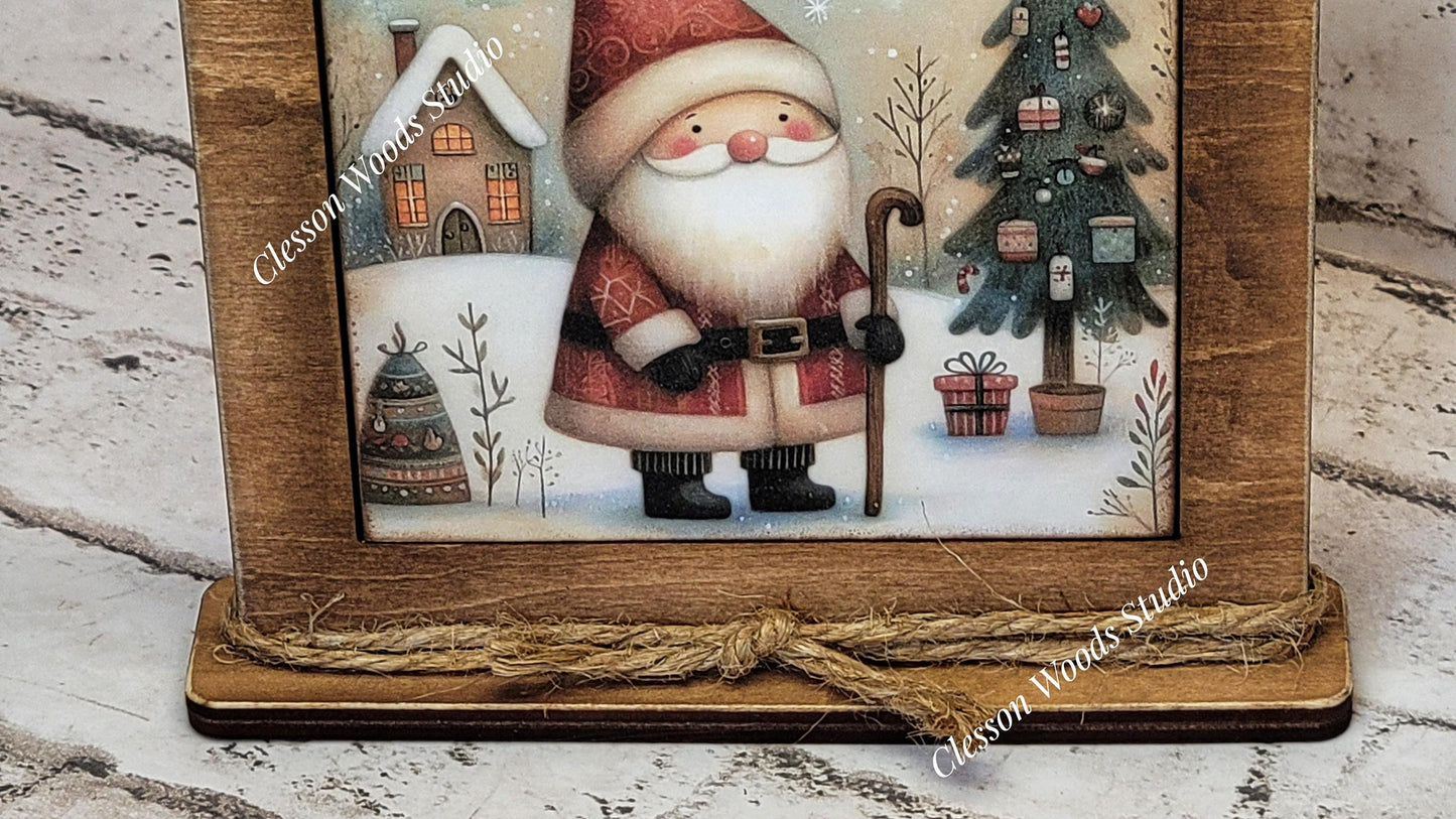 Old Time Santa 9 Framed Art Wood Sign