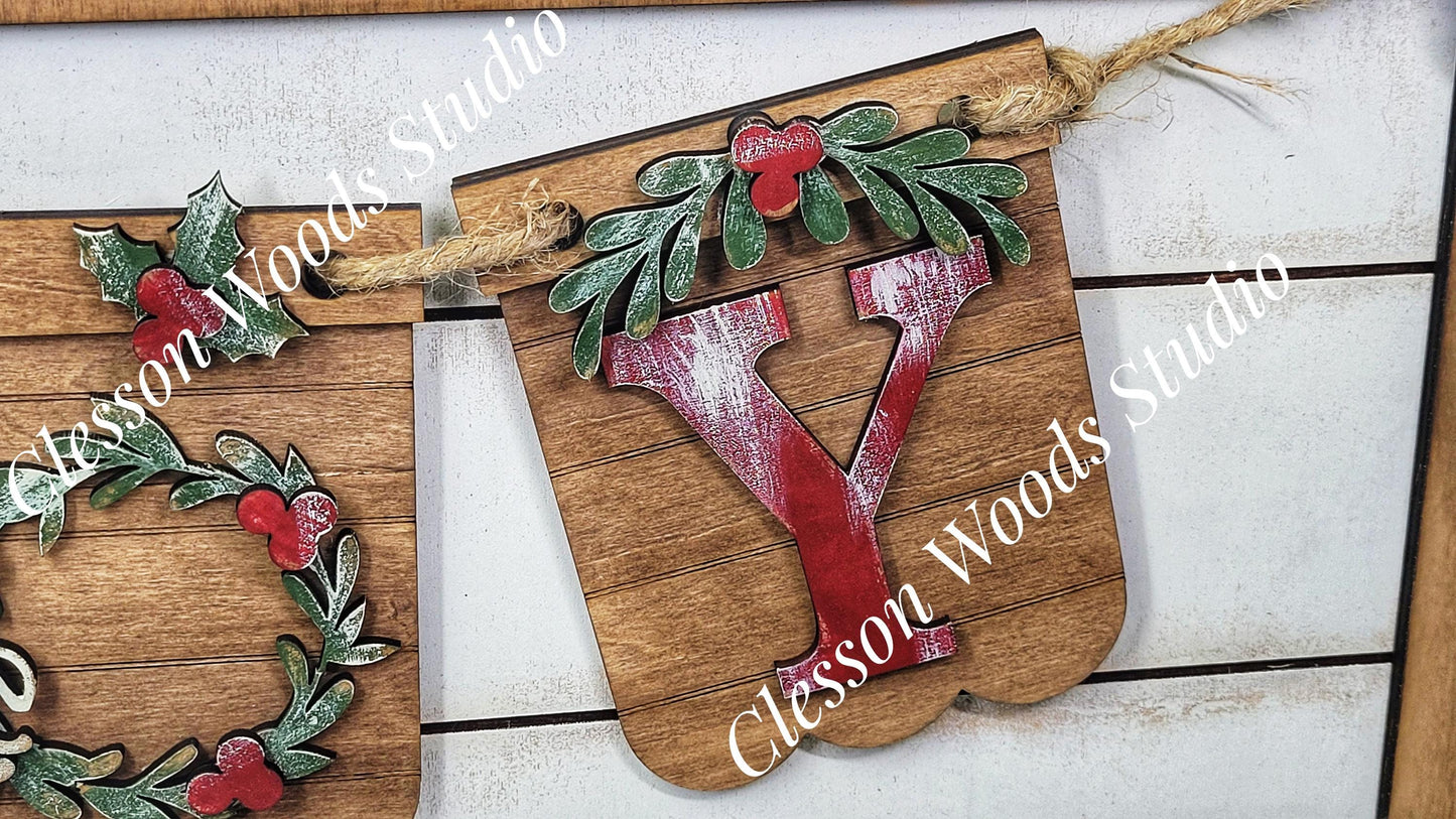 Christmas Wreath Joy - Seasonal Interchangeable Banner Set for Fence & Framed Welcome and Hello Signs