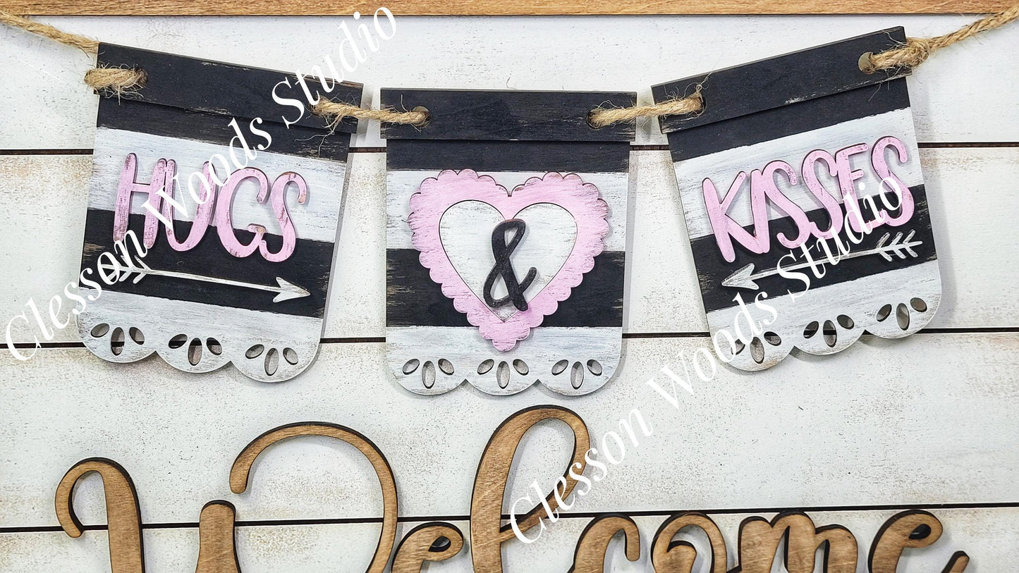 Hand-Painted Valentine Banner Set – Interchangeable Seasonal Sign Decor