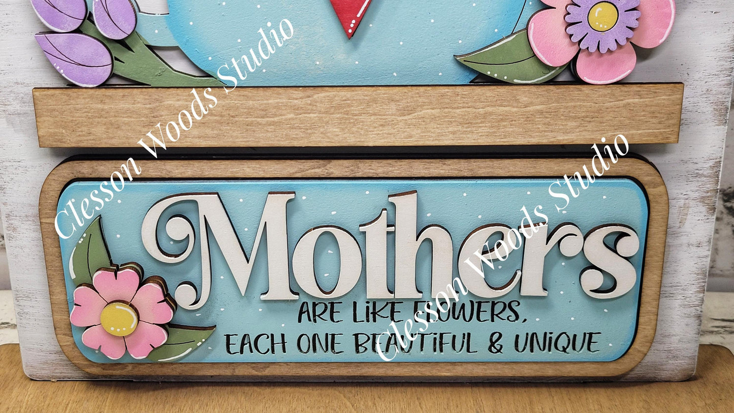 Mothers Day Teapot Flowers Insert, Hand Painted Wood, For Truck Displays