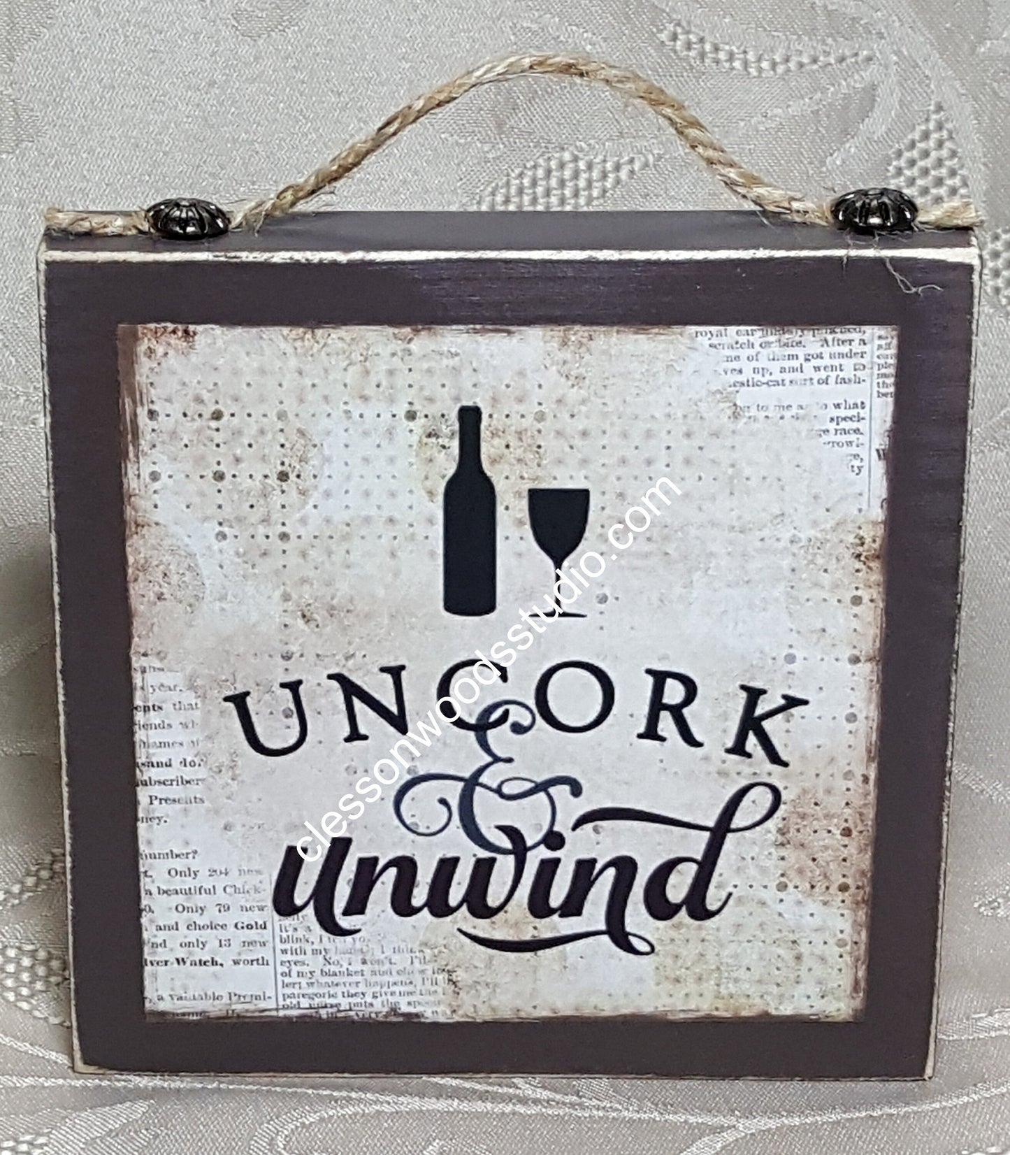 Uncork & Unwind Wood Block Wine Sign