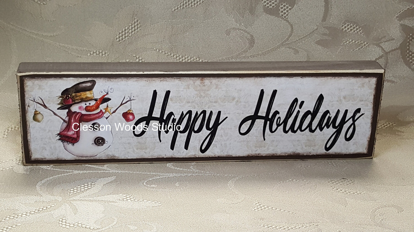Happy Holidays Snowman Wood Sign