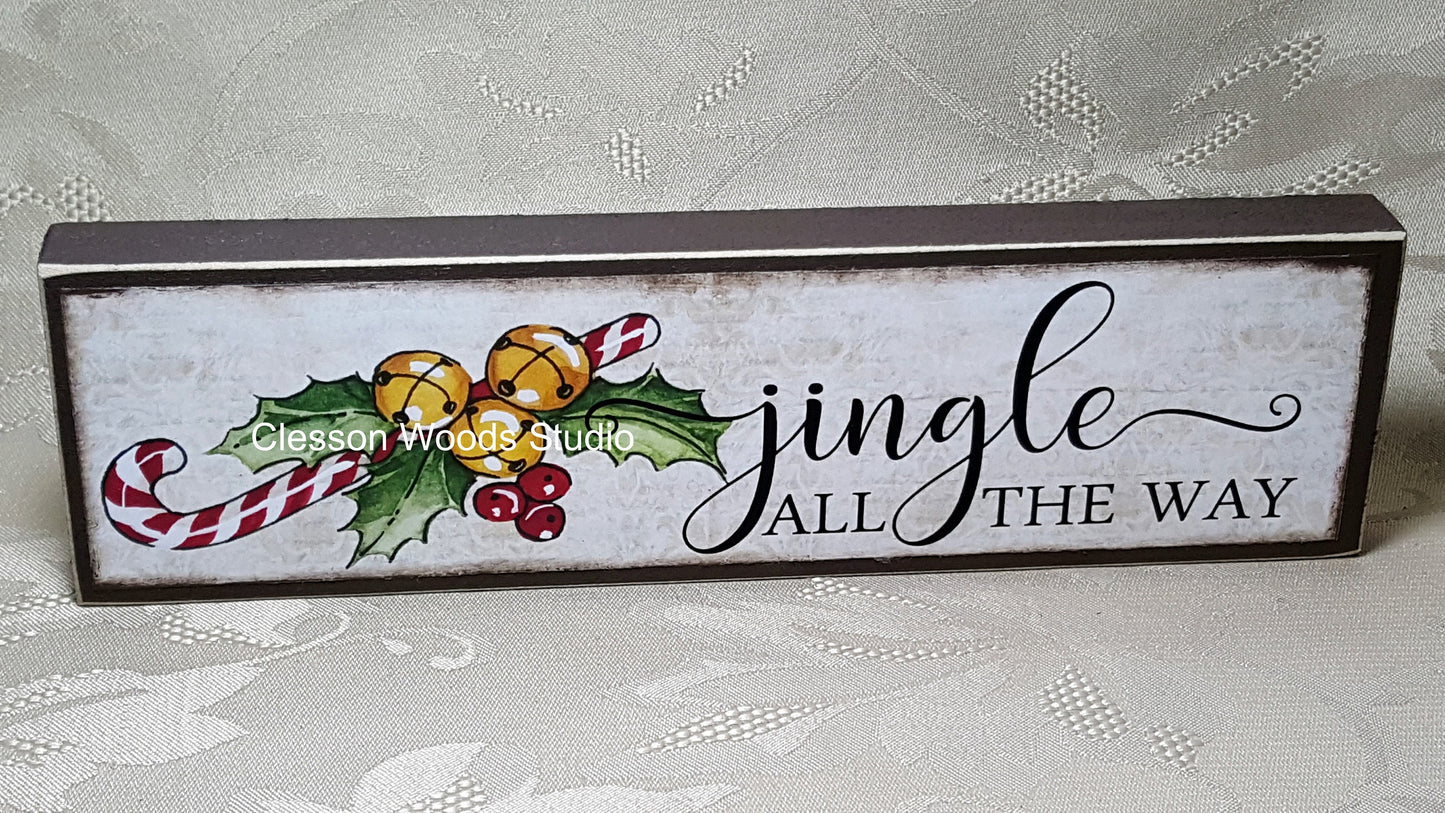 Jingle All The Way Holly & Candy Cane Wood Sign