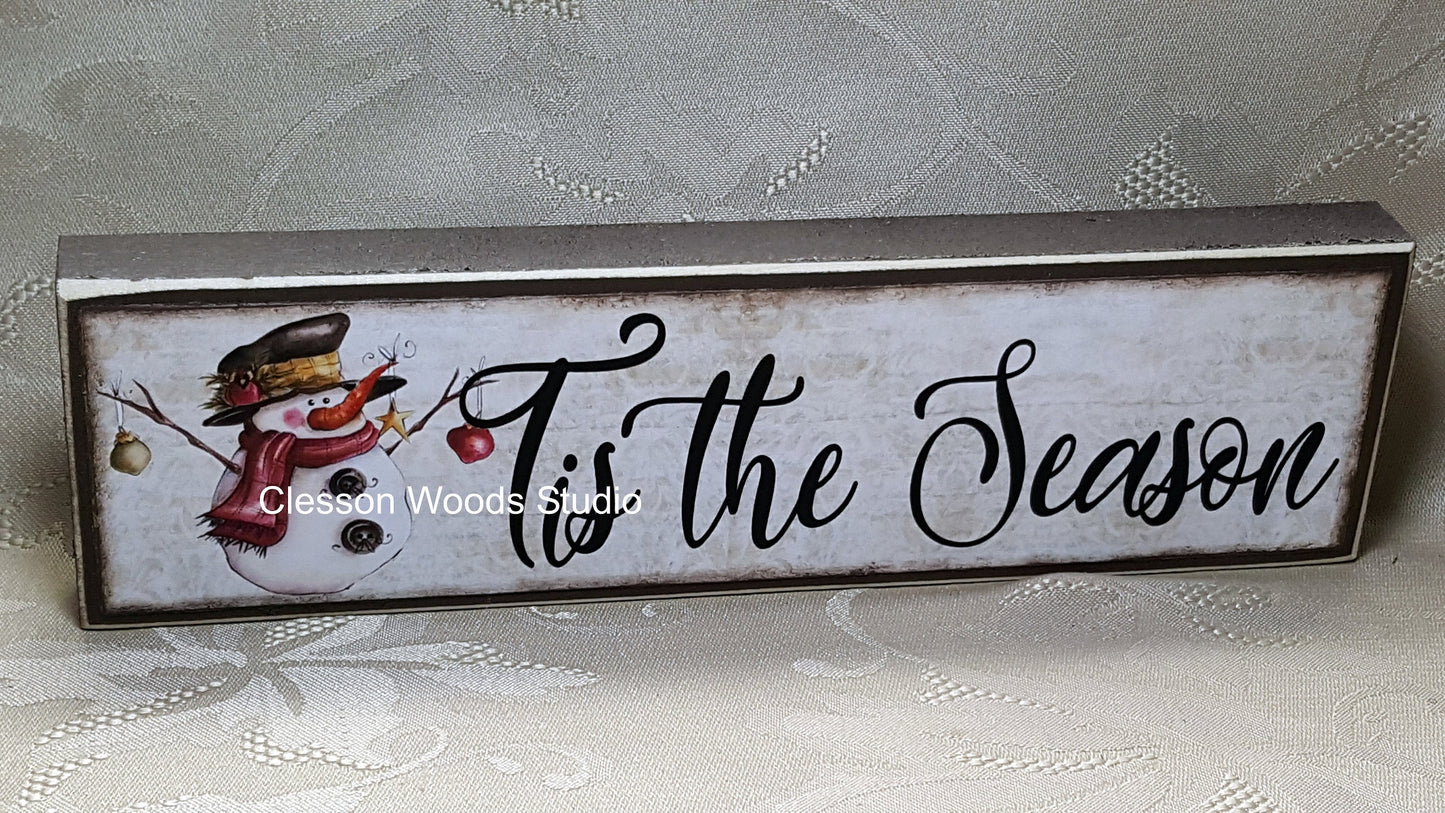 Tis The Season Snowman Wood Sign