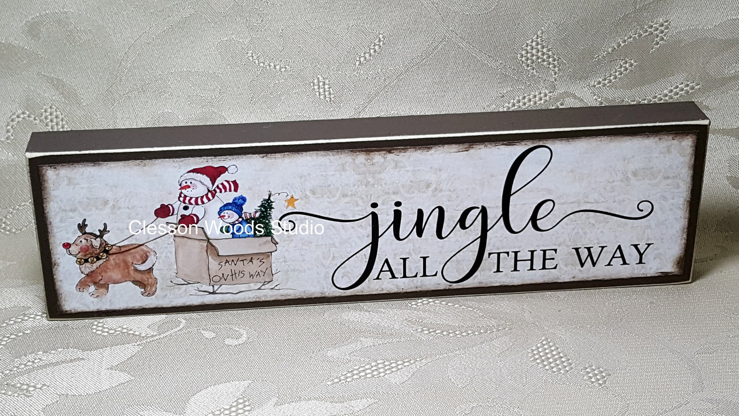 Snowman & Dog Sleigh Jingle All The Way Wood Sign