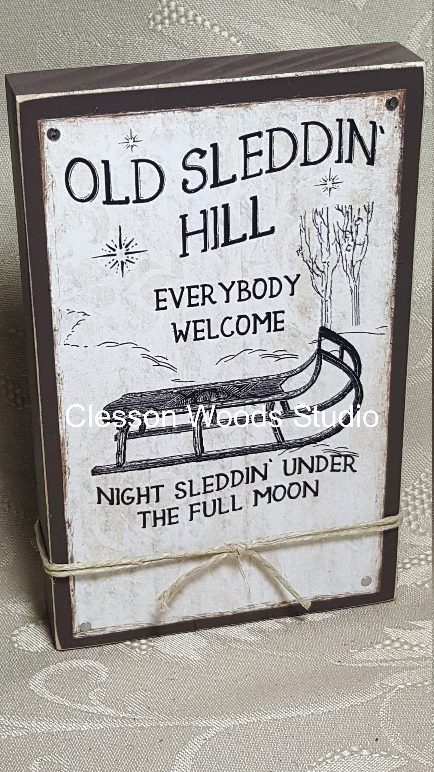 Old Sleddin Hill Small Wood Block Sign