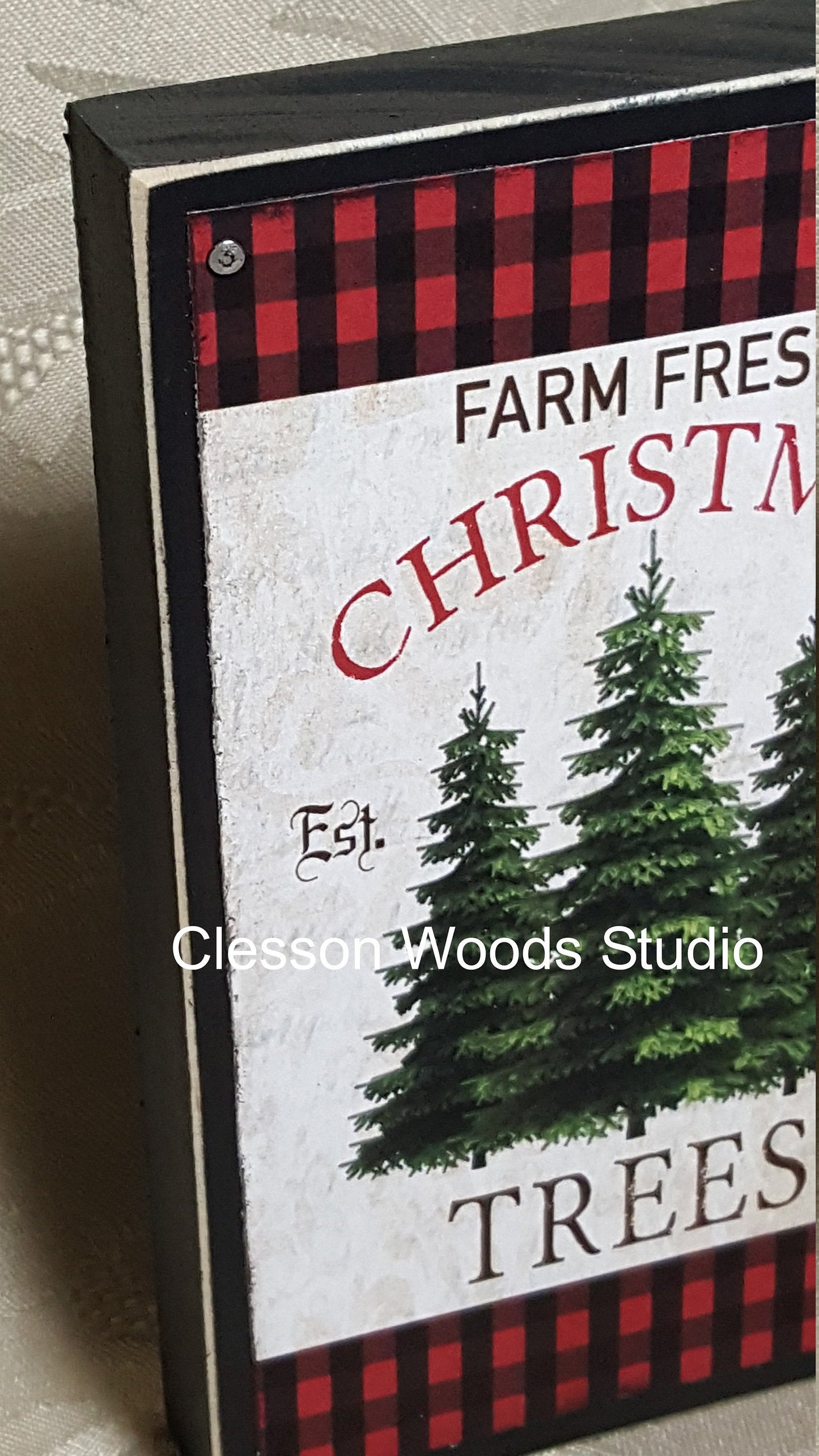 Farm Fresh Christmas Trees Small Wood Block Sign