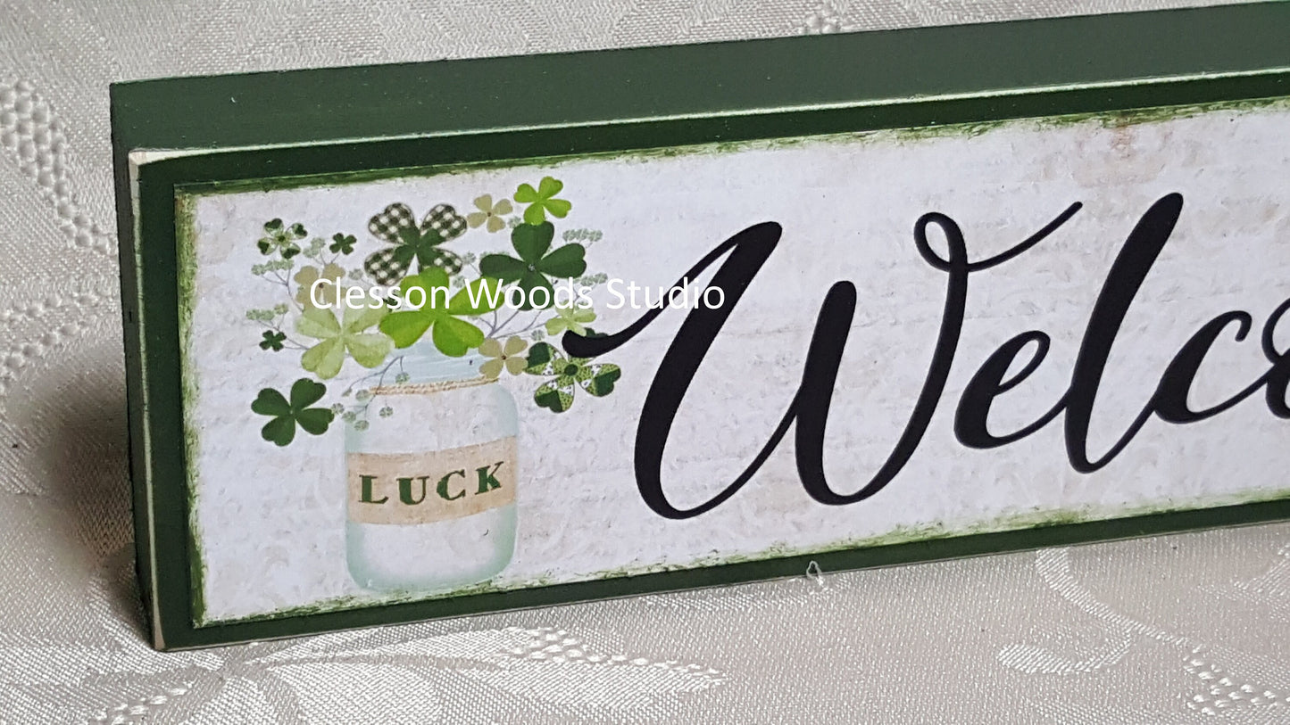 St. Patrick's Day Mason Jar Welcome Wood Sign