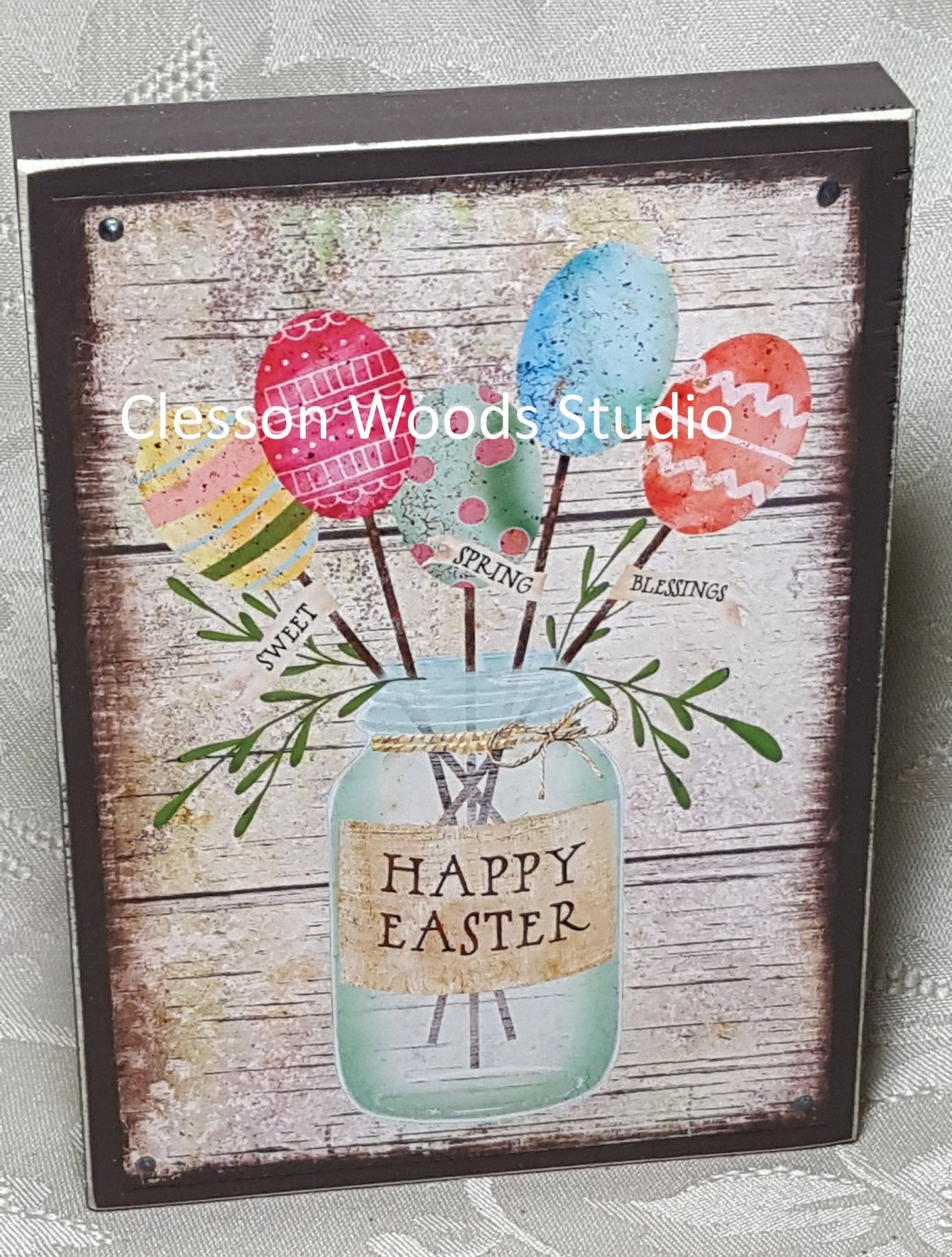 Easter Egg Mason Jar Small Wood Block Sign