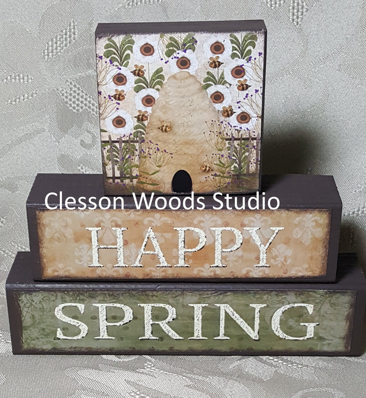 Happy Spring Beehive Block Stack (Brown)