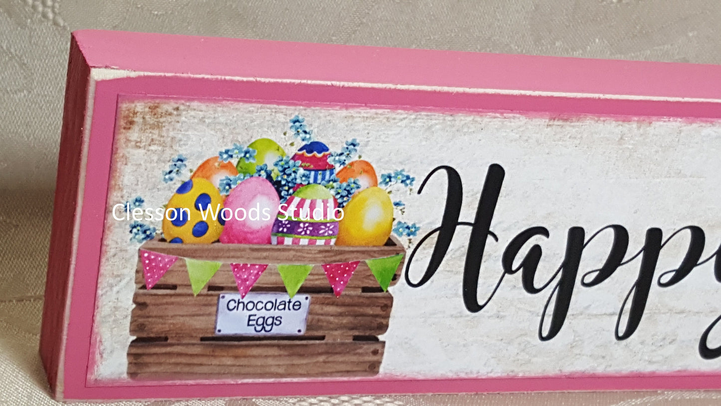Happy Easter Crate of Eggs Wood Sign