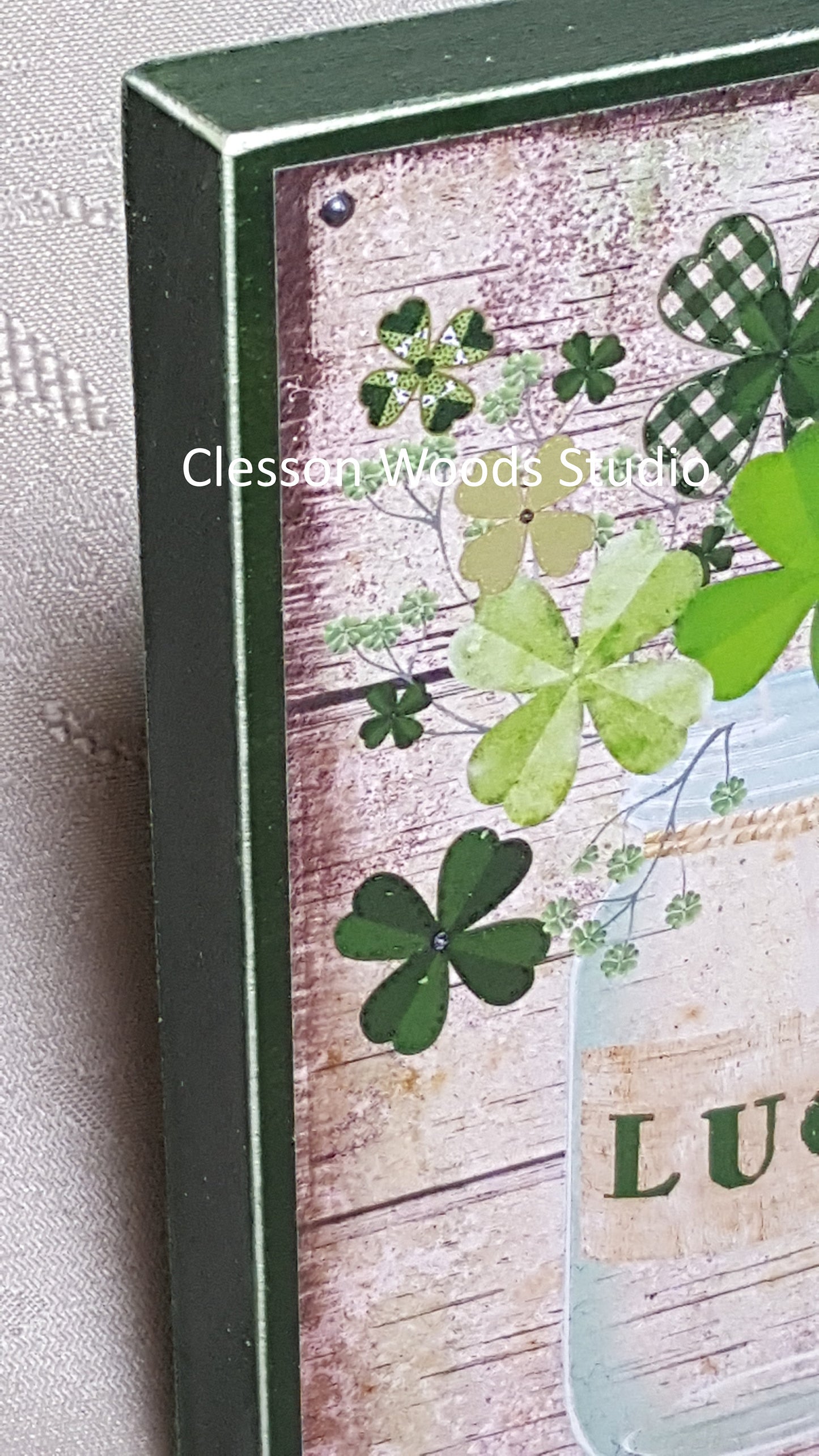 St. Patrick's Clover Mason Jar Wood Block Sign