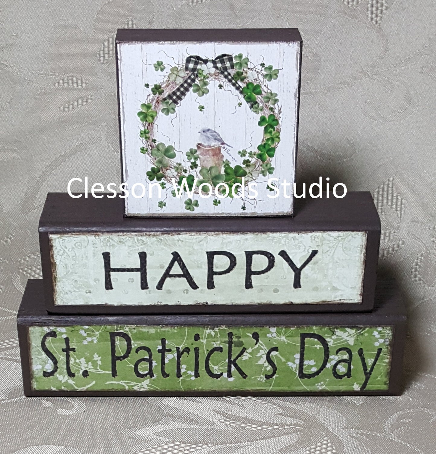 St. Patrick's Day Wreath Block Stack (Brown)