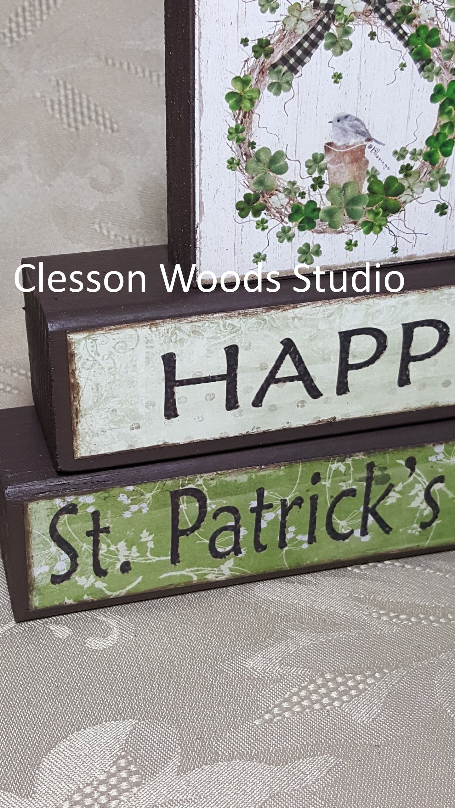 St. Patrick's Day Wreath Block Stack (Brown)