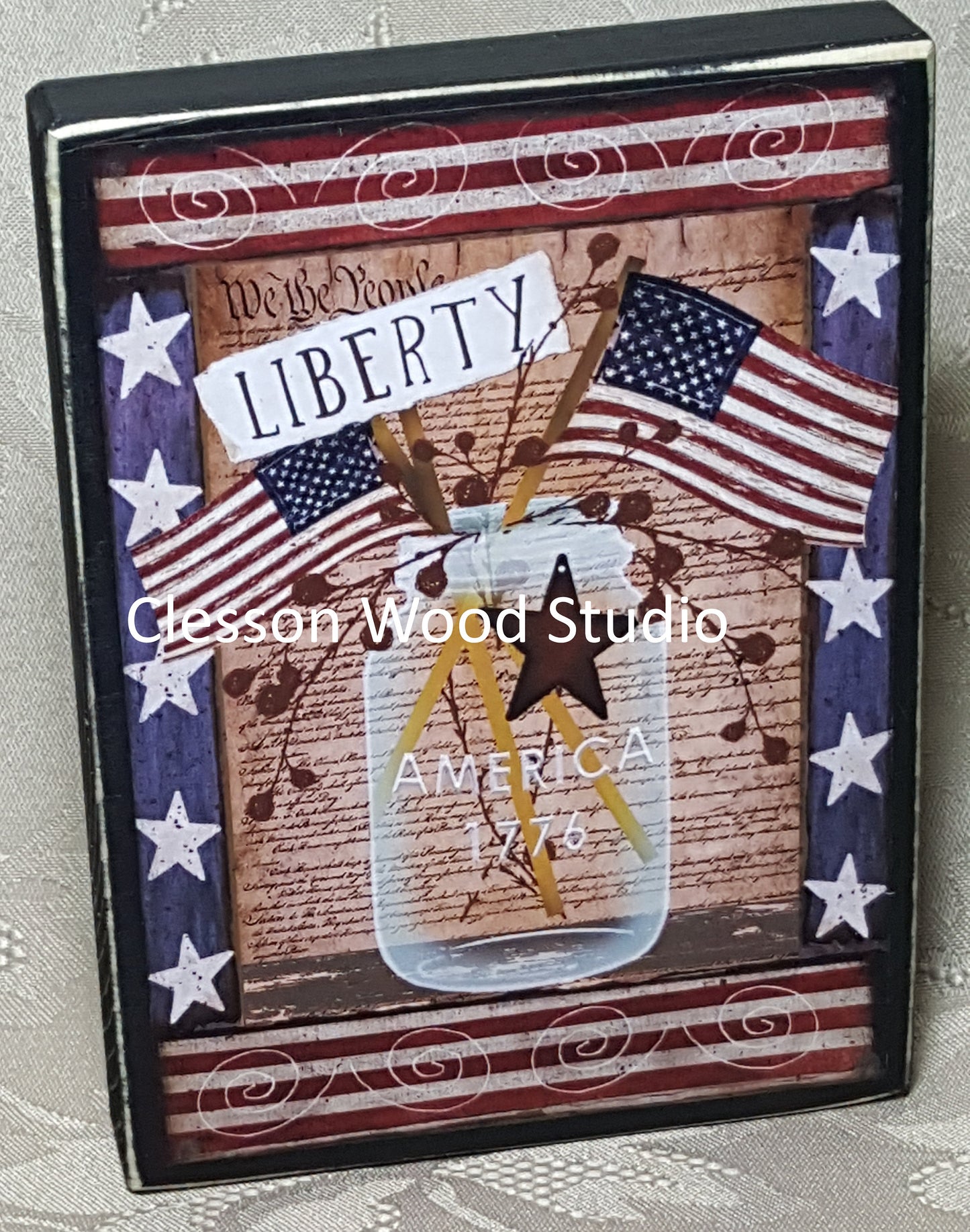 Liberty Mason Jar Wood Block Sign