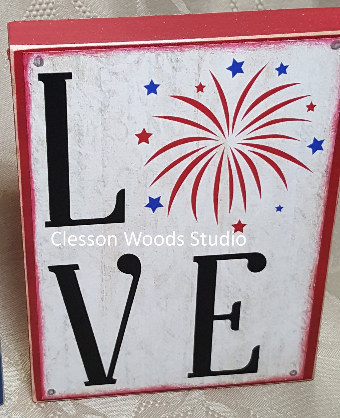 July 4th LOVE Wood Block Sign