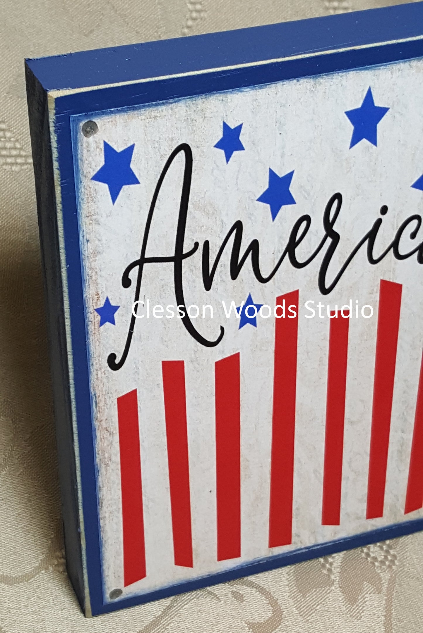 America Flag Patriotic small wood block sign