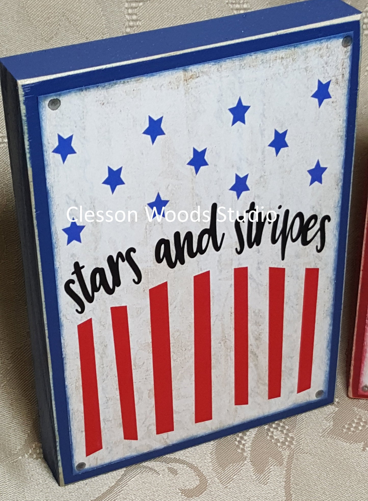 Stars and Stripes Flag Patriotic small wood block sign