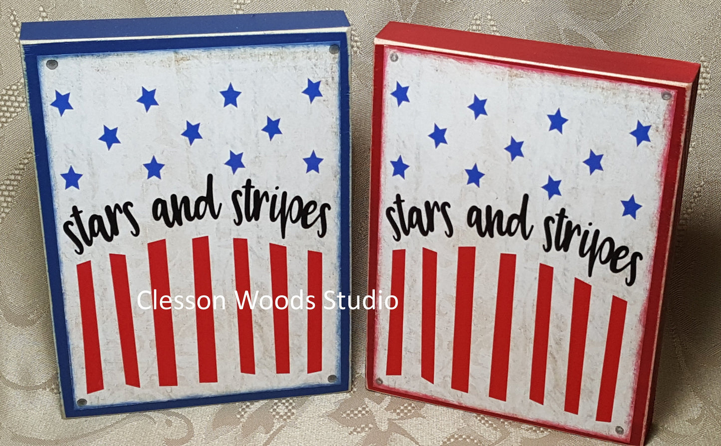 Stars and Stripes Flag Patriotic small wood block sign