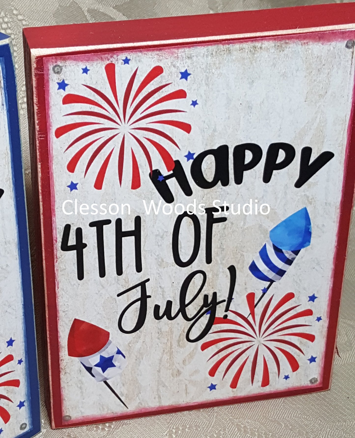 Happy 4th of July Patriotic small wood block sign