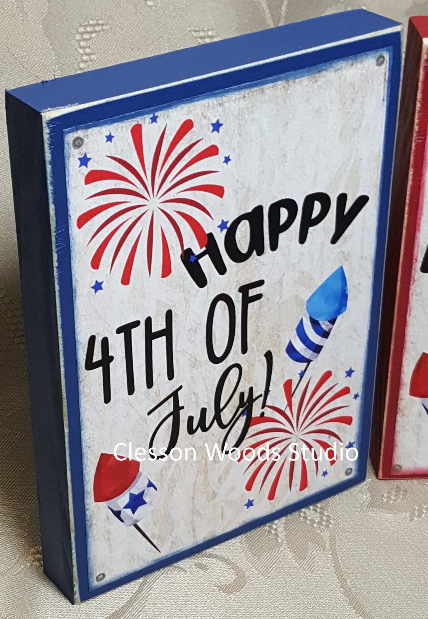 Happy 4th of July Patriotic small wood block sign