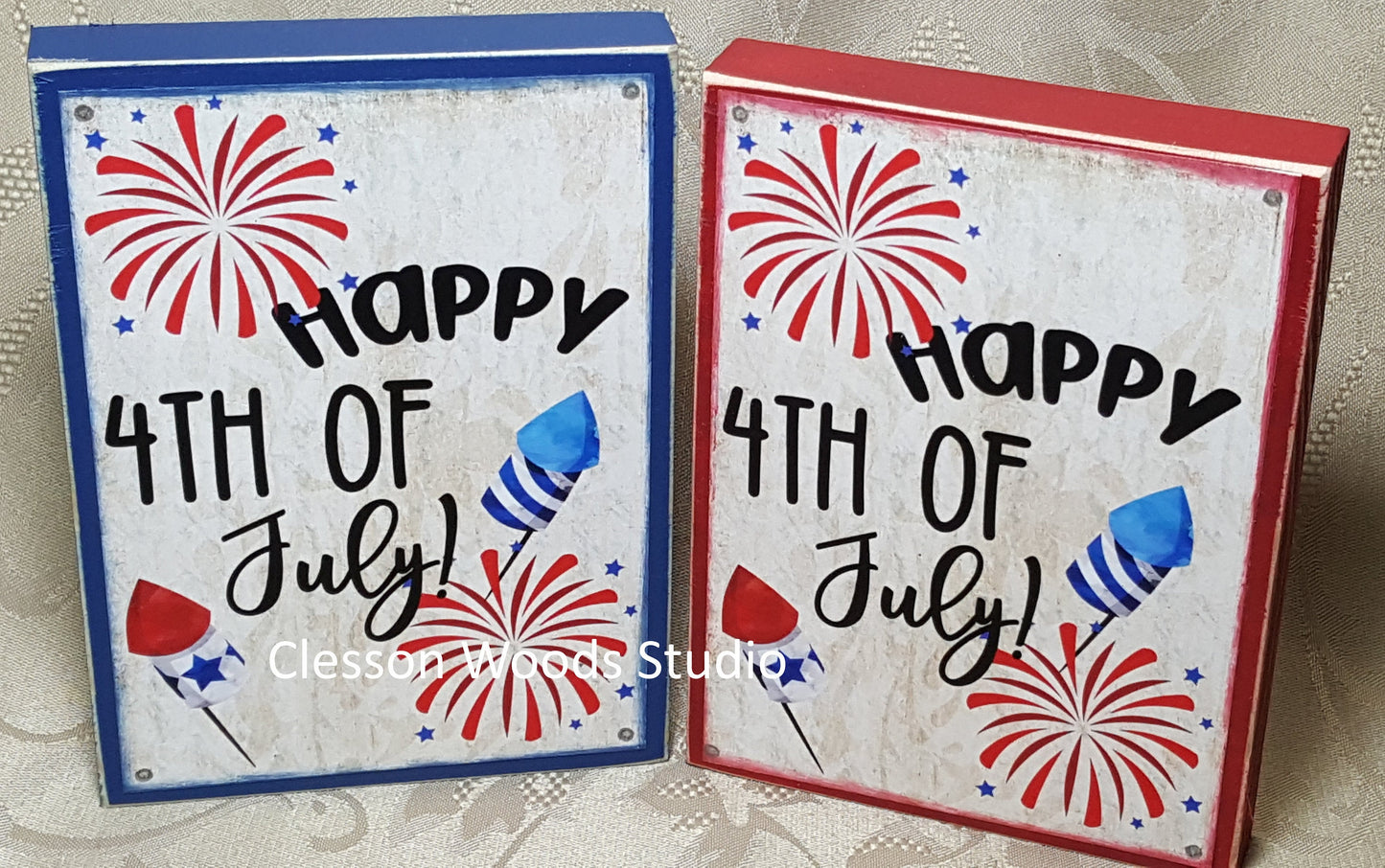 Happy 4th of July Patriotic small wood block sign