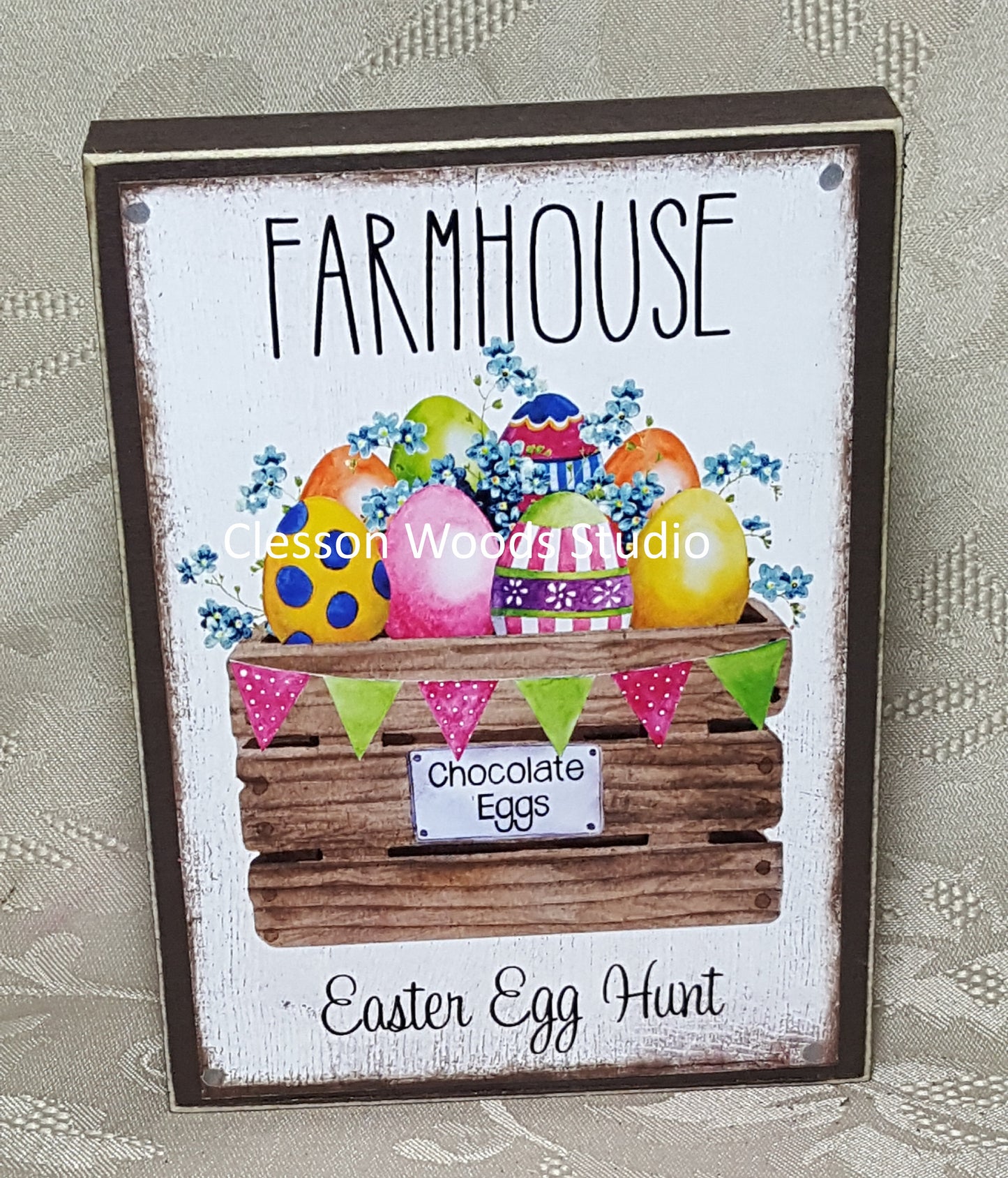Farmhouse Easter Egg Hunt Wood Sign (Brown)