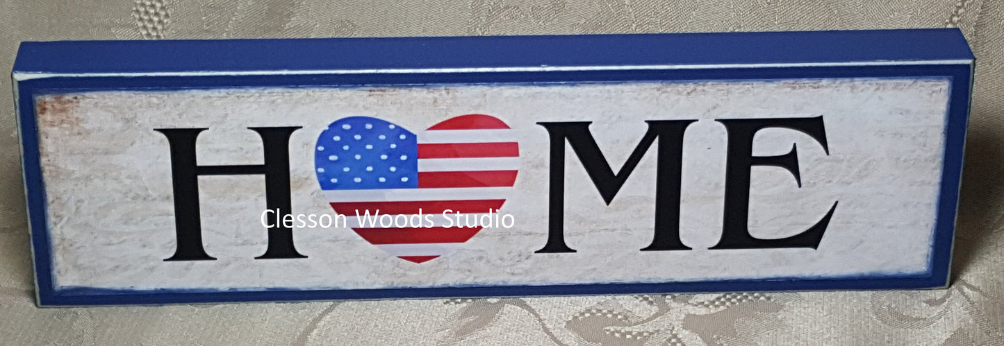 Home Patriotic Wood Sign (Blue)