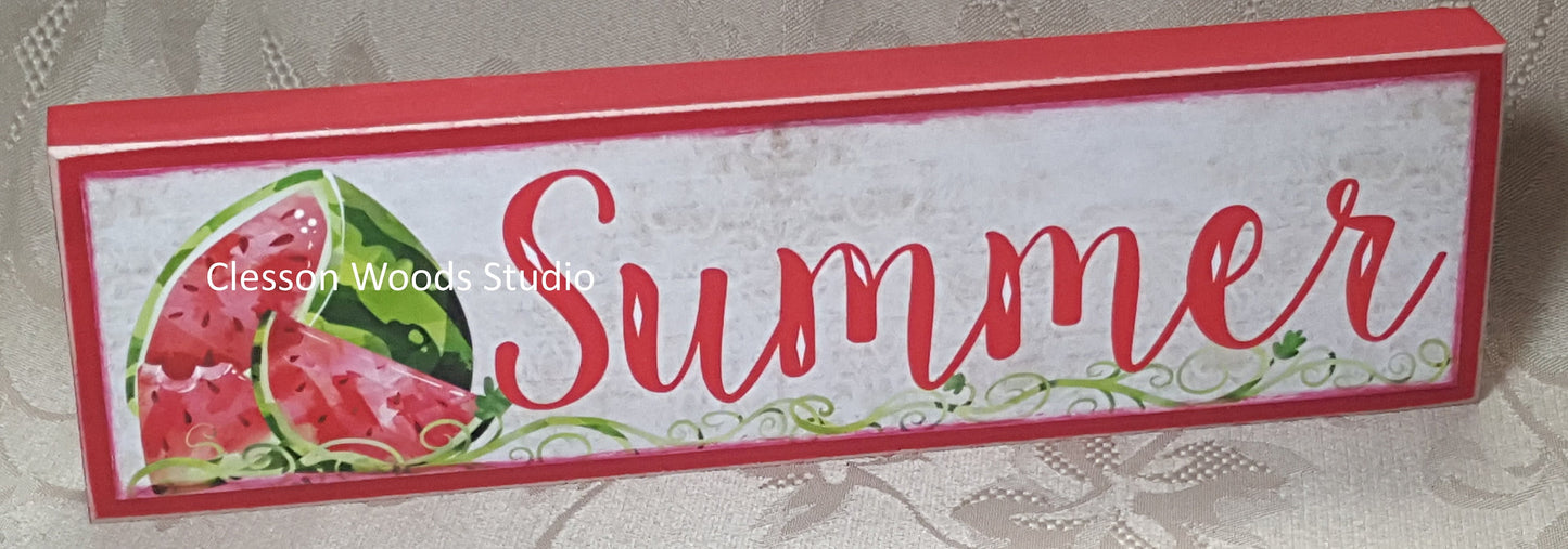 Summer Watermelon Horizontal Wood Sign