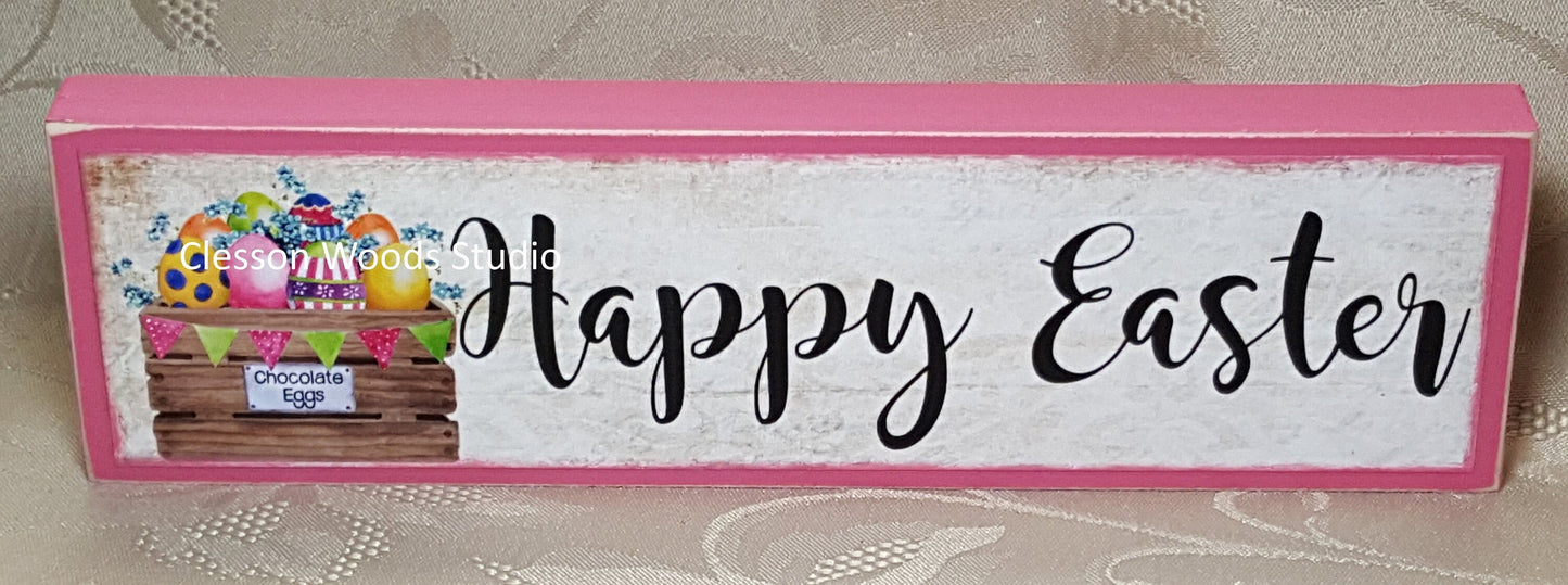Happy Easter Crate of Eggs Wood Sign